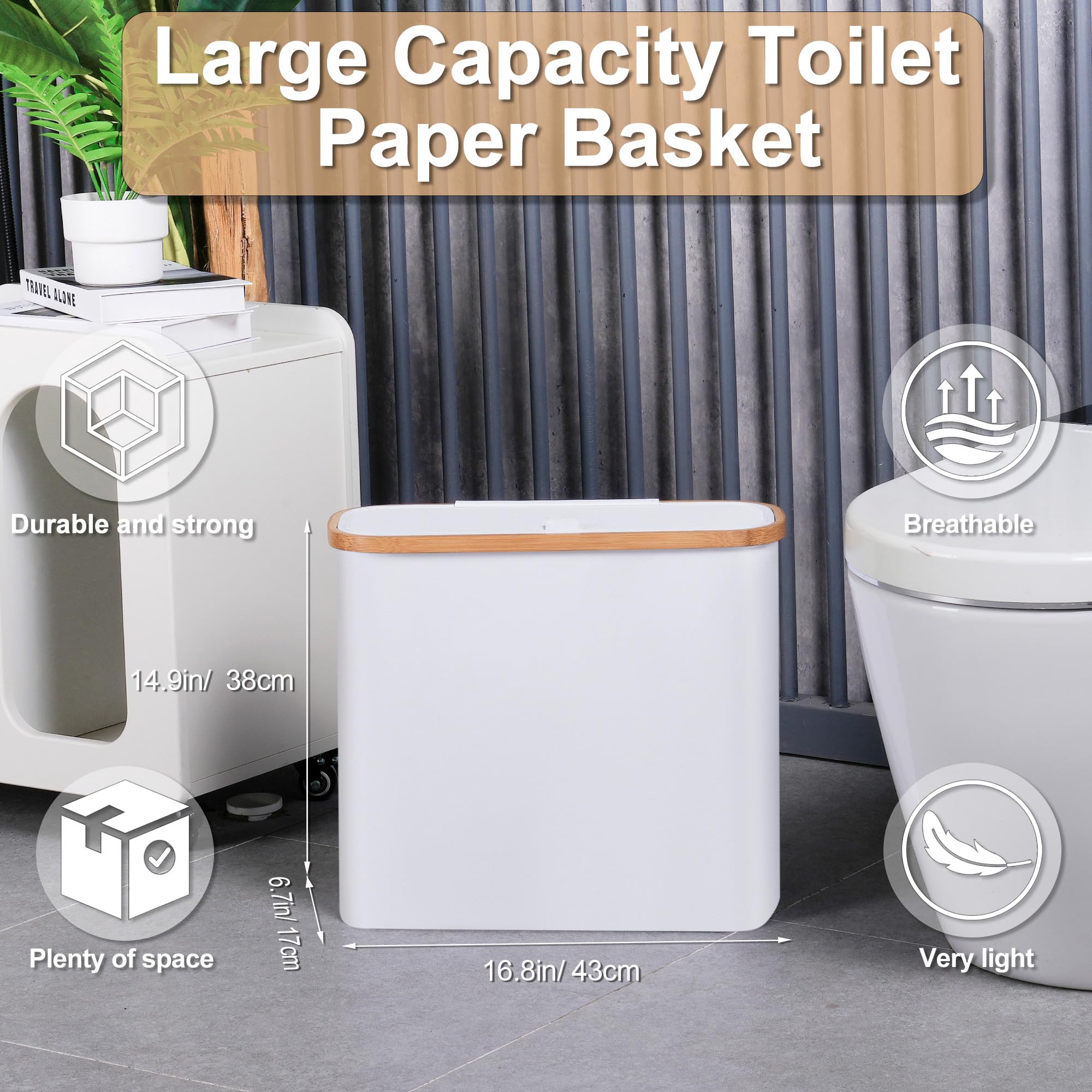 efluky Toilet Paper Basket 28L, Toilet Paper Holder with Lid for Bathroom, Free Standing Storage Organizer Holds Up to 9-12 Rolls,White