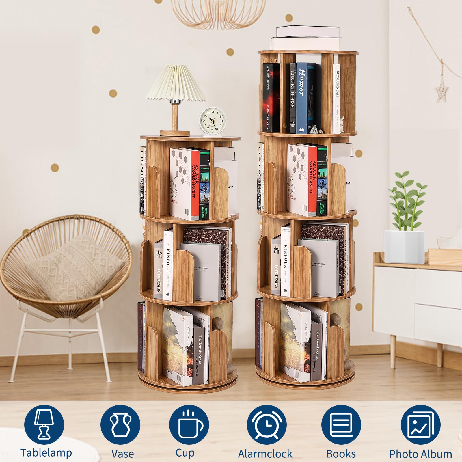 Estantería Giratoria De 4 Niveles Que Ahorra Espacio - Estantería De Madera Giratoria De 360° - Organizador De Estanterías De Esquina De Pie Para Dormitorio, Sala De Estar, Habitación Infantil, Guarde