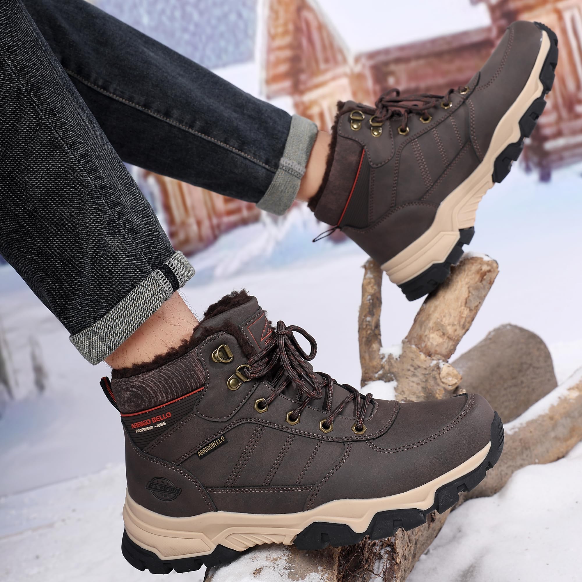 ARRIGO BELLO Botas Hombre Invierno Botines Nieve Antideslizante Piel Cálida Trekking Montaña Outdoor Zapatos Talla 41-46 (A DKMarrón, Talla 45)