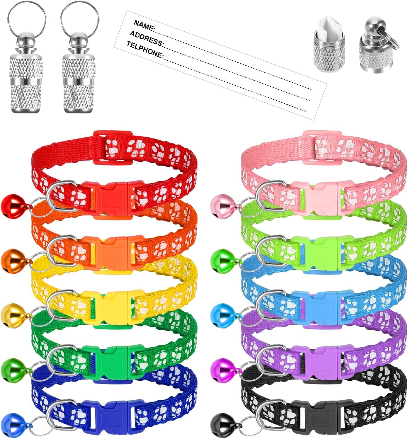 Chenkaiyang Puppy ID Collars with Bells, 10pcs Soft Nylon Whelping Collars Adjustable Breakaway