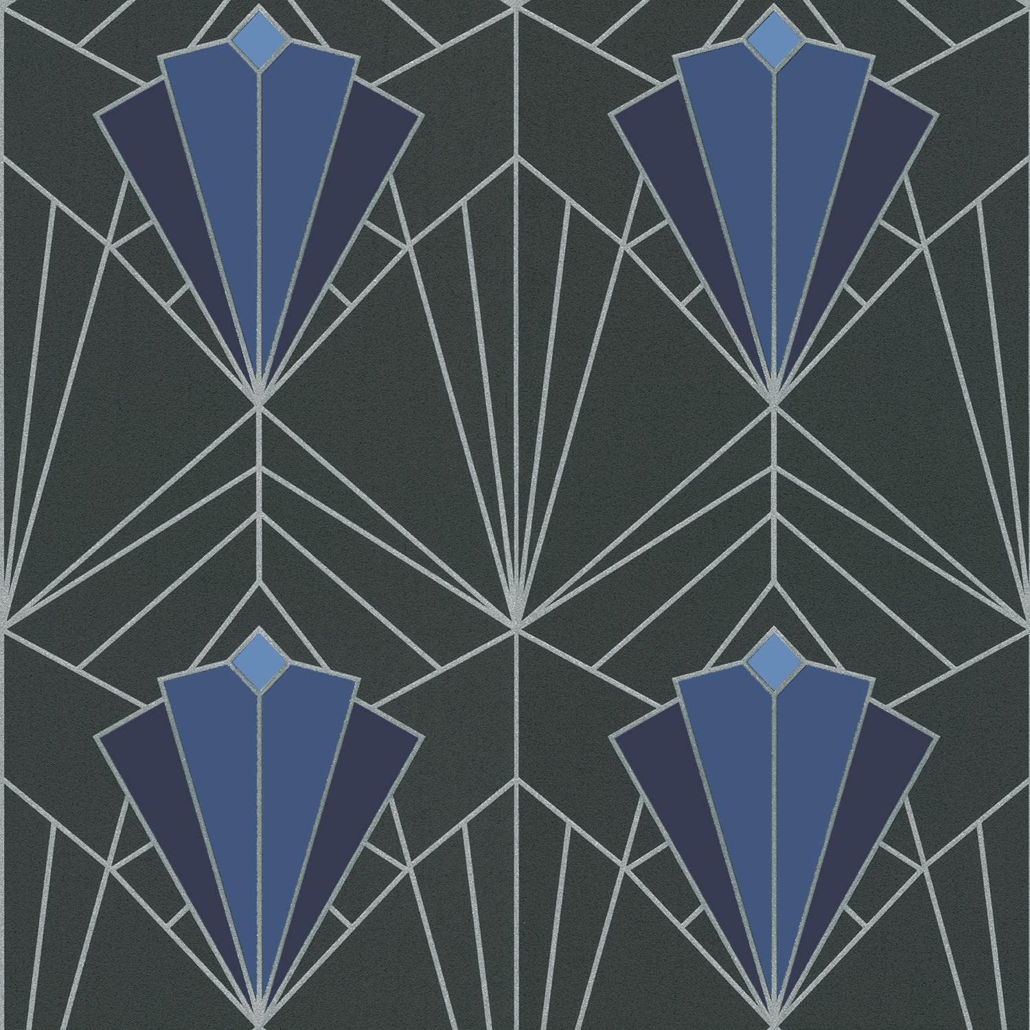 Yöl Blue/Silver-Full Roll Full Roll Isadora Silver Wallpaper Paste The Wall Glitter Textured Vinyl