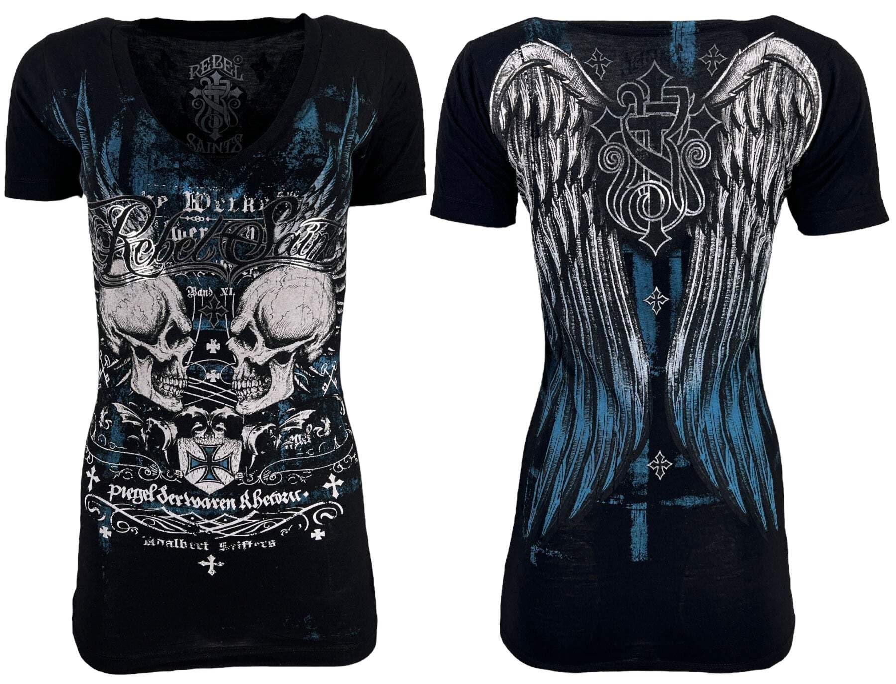 Rebel Saint by Affliction Women's T-Shirt Mockingbird XL Black