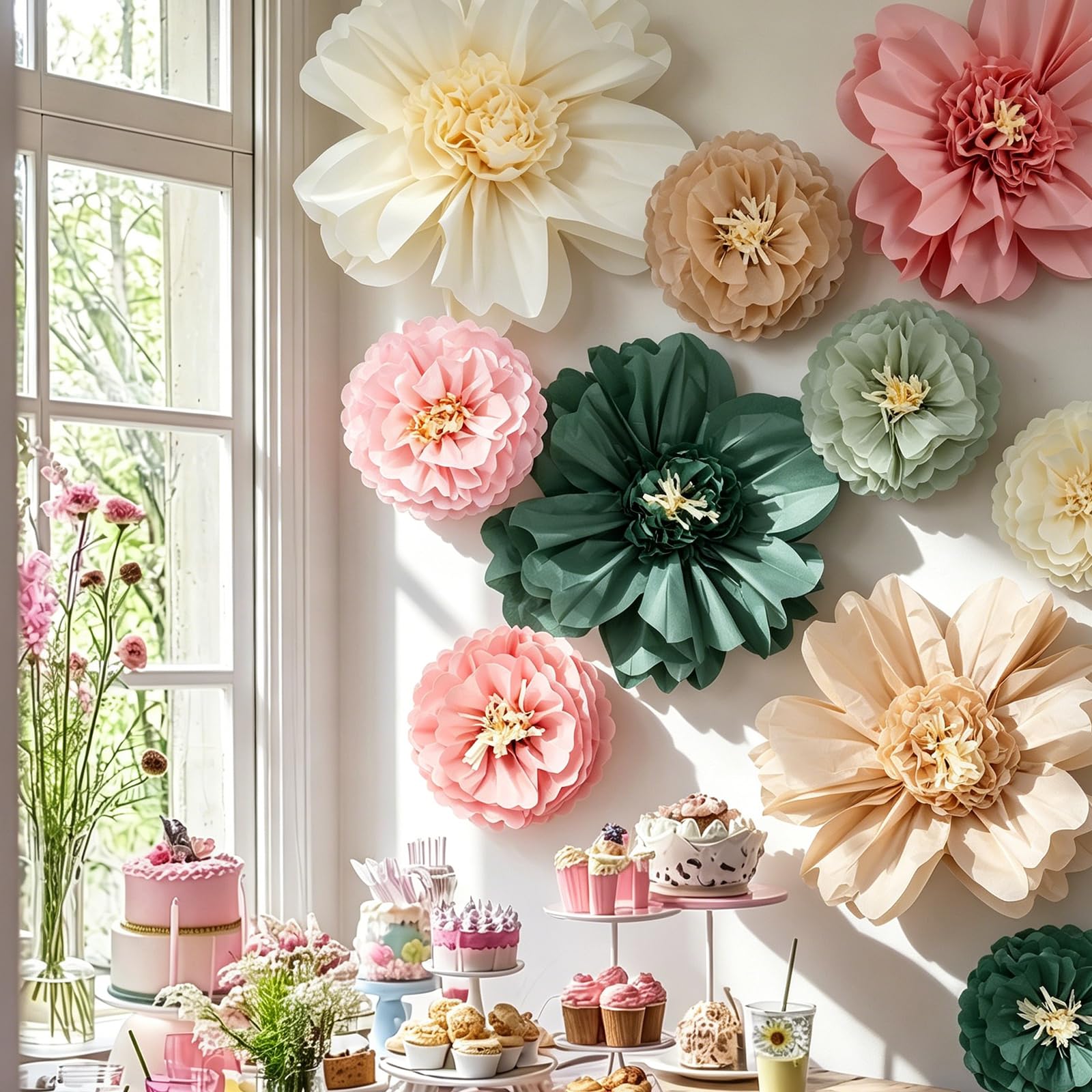 TaoBary Giant Tissue Paper Flowers, 20",10", Morandi Color, 12 Pcs
