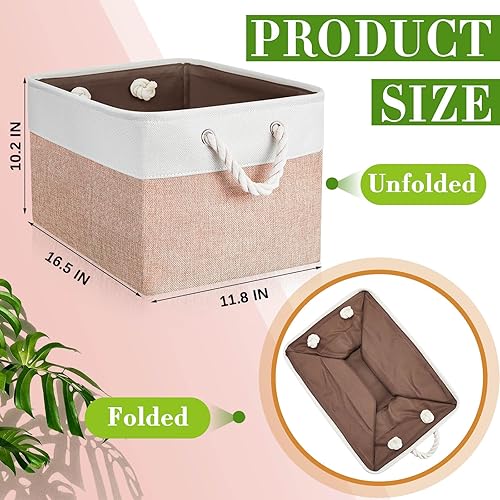 Miniatura 2 de 6 cubos de almacenamiento pequeños plegables con asas de transporte resistentes, multiusos, organizador para el hogar, oficina, guardería (blanco,