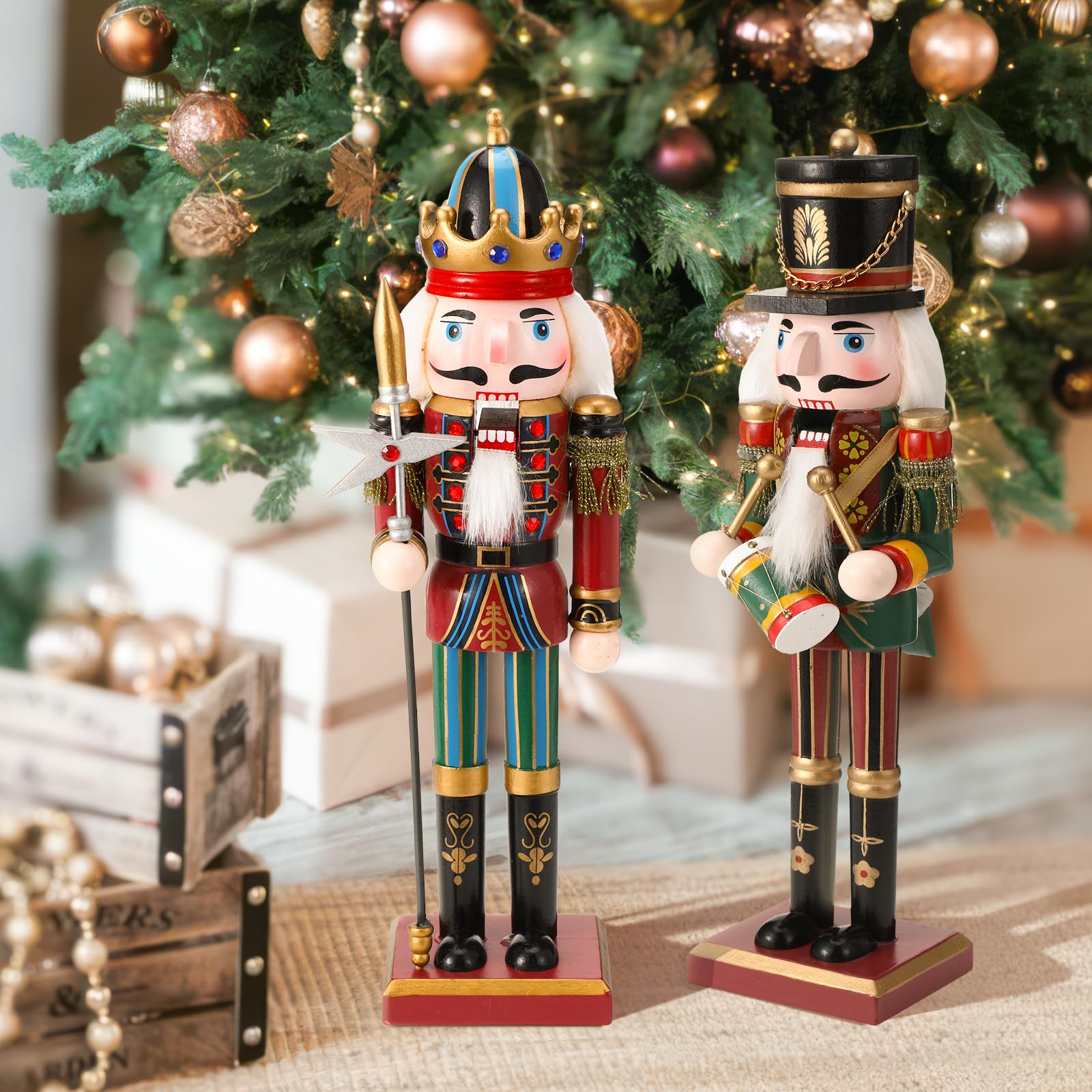 Casse-Noisette Soldats boîte à Musique boîte à Musique en Bois 38cm avec et Base Ronde pour décoration de noël Cadeau de noël décoration de la Maison Casse-Noisette Boite à Musiques