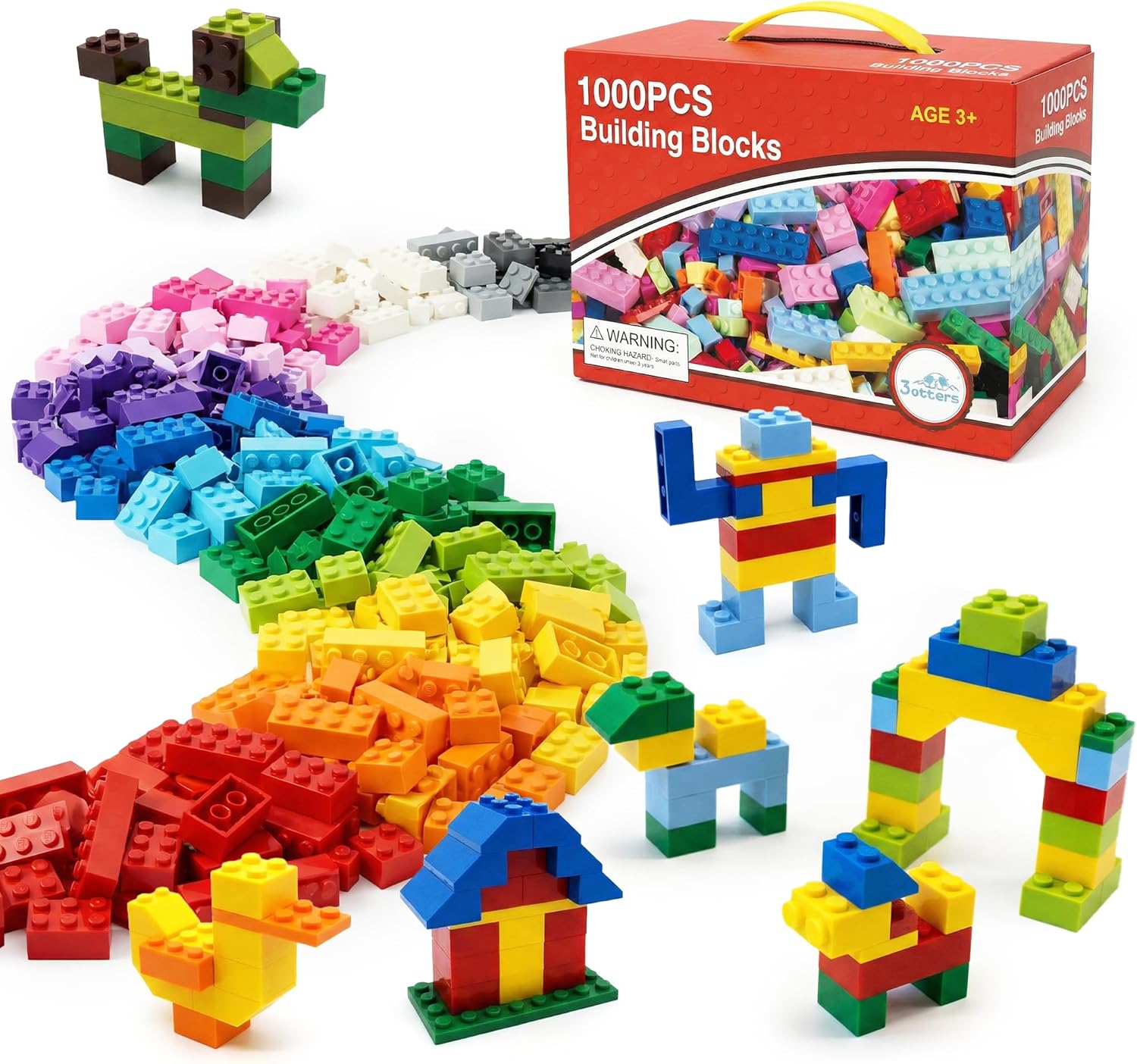 3 otters 1000 PCS Building Blocks, Building Toys for Kids Classic Construction Toy Set, Creative Compatible with Major Brands Holiday Classroom Gifts for Boys and Girls