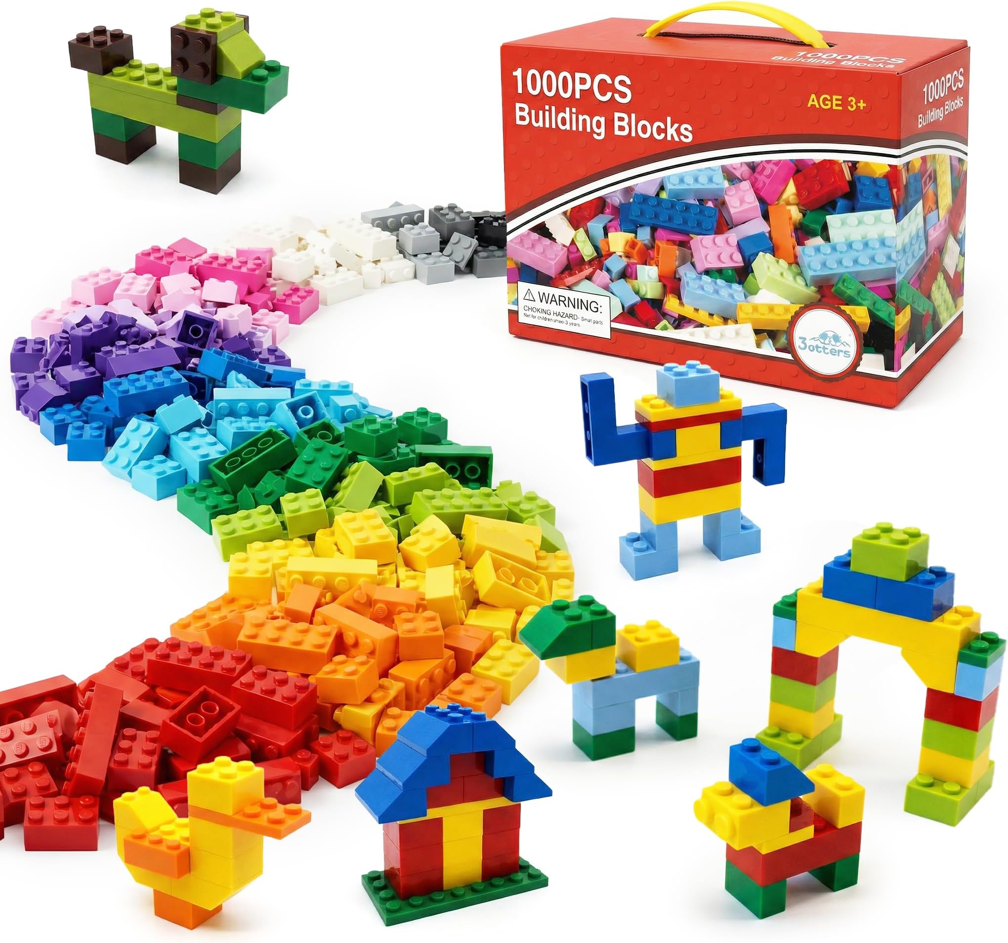 3 otters 1000 PCS Building Blocks, Building Toys for Kids Classic Construction Toy Set, Creative Compatible with Major Brands Holiday Classroom Gifts for Boys and Girls