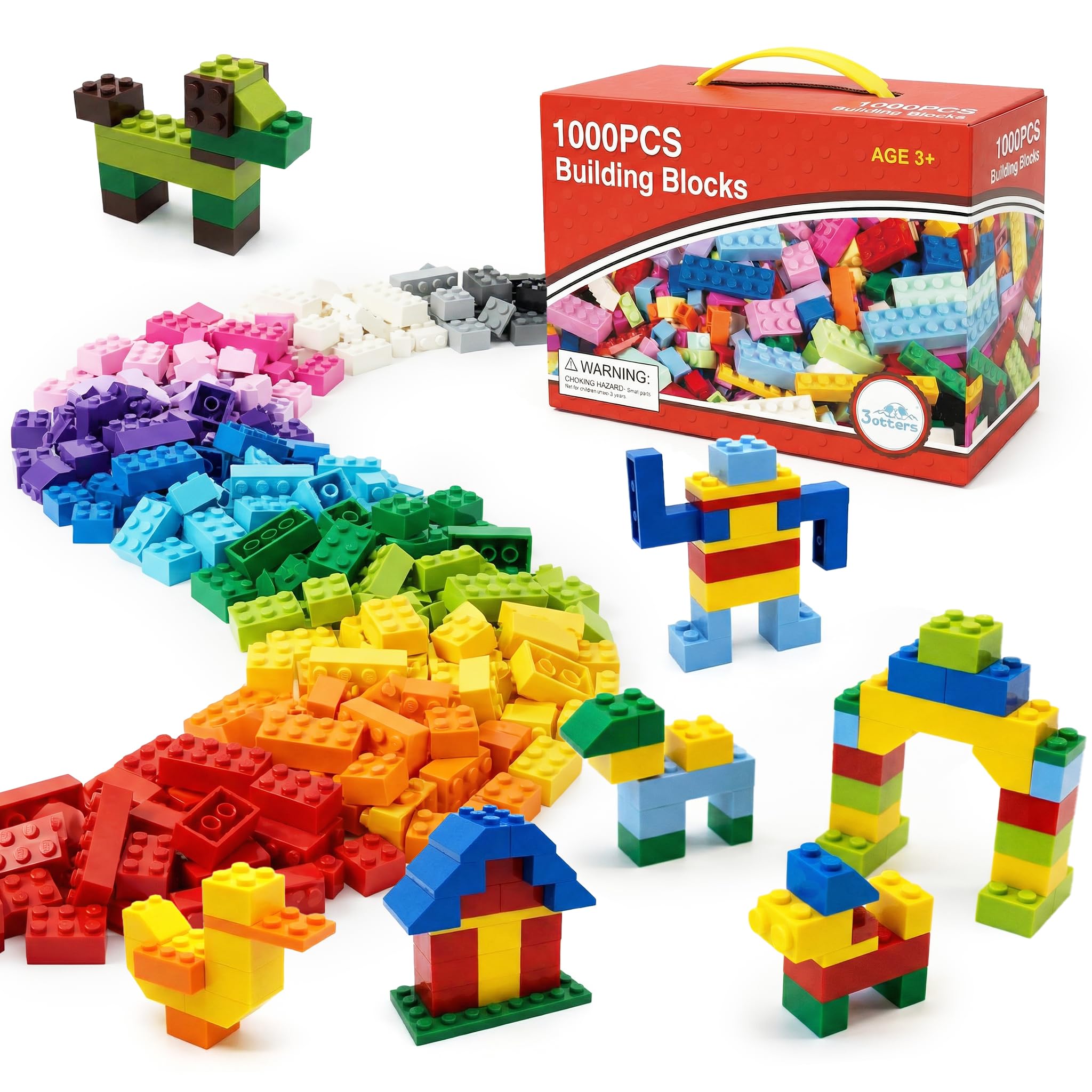 3 otters 1000 PCS Building Blocks, Building Toys for Kids Classic Construction Toy Set, Creative Compatible with Major Brands Holiday Classroom Gifts for Boys and Girls