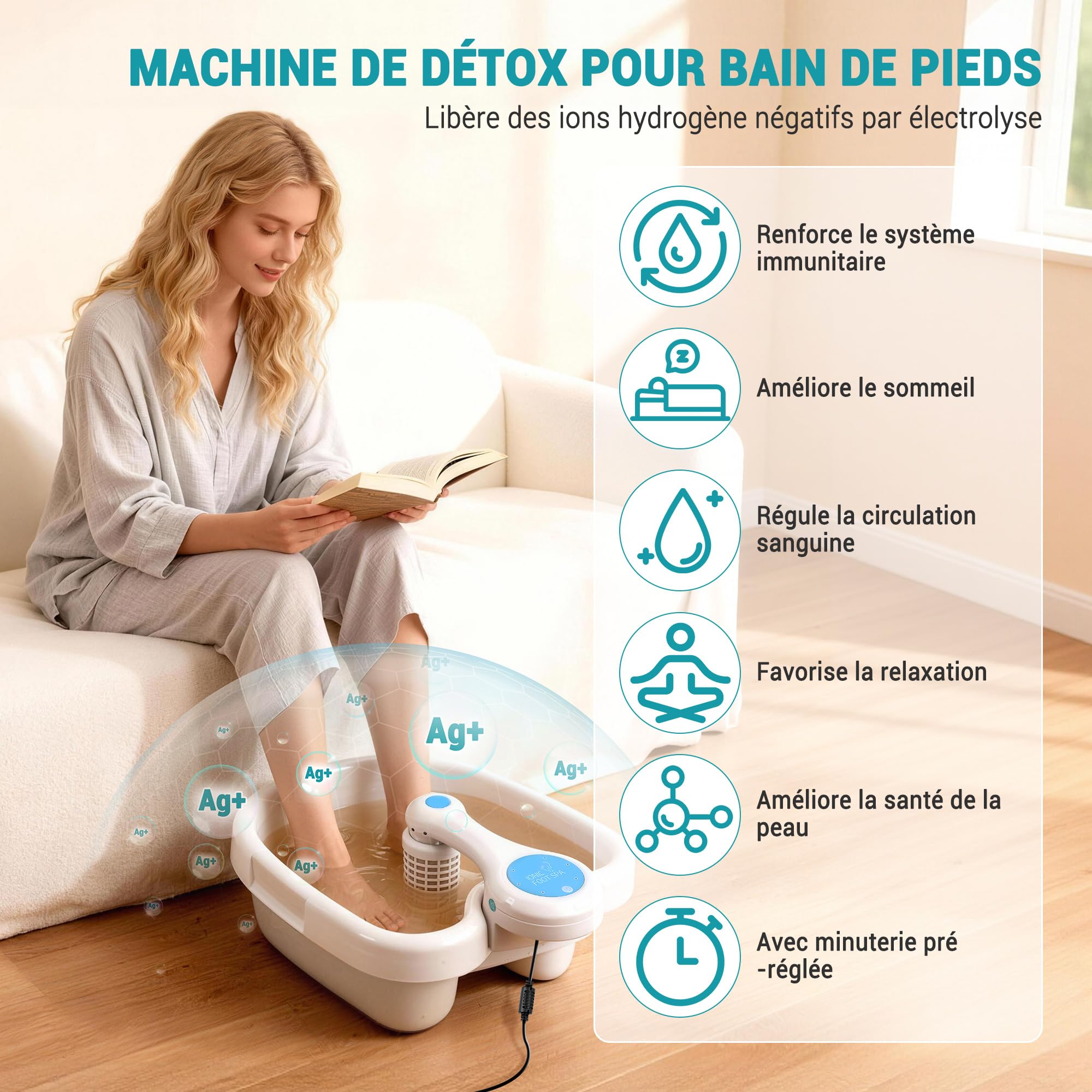 Bain de Pieds Ionique Detox, Appareil De Bain De Pieds DéToxifiant Ionique AméLioré, DéToxification Des Pieds Par éLectrolyse, ExpéRience SPA à Domicile En Un Seul Clic