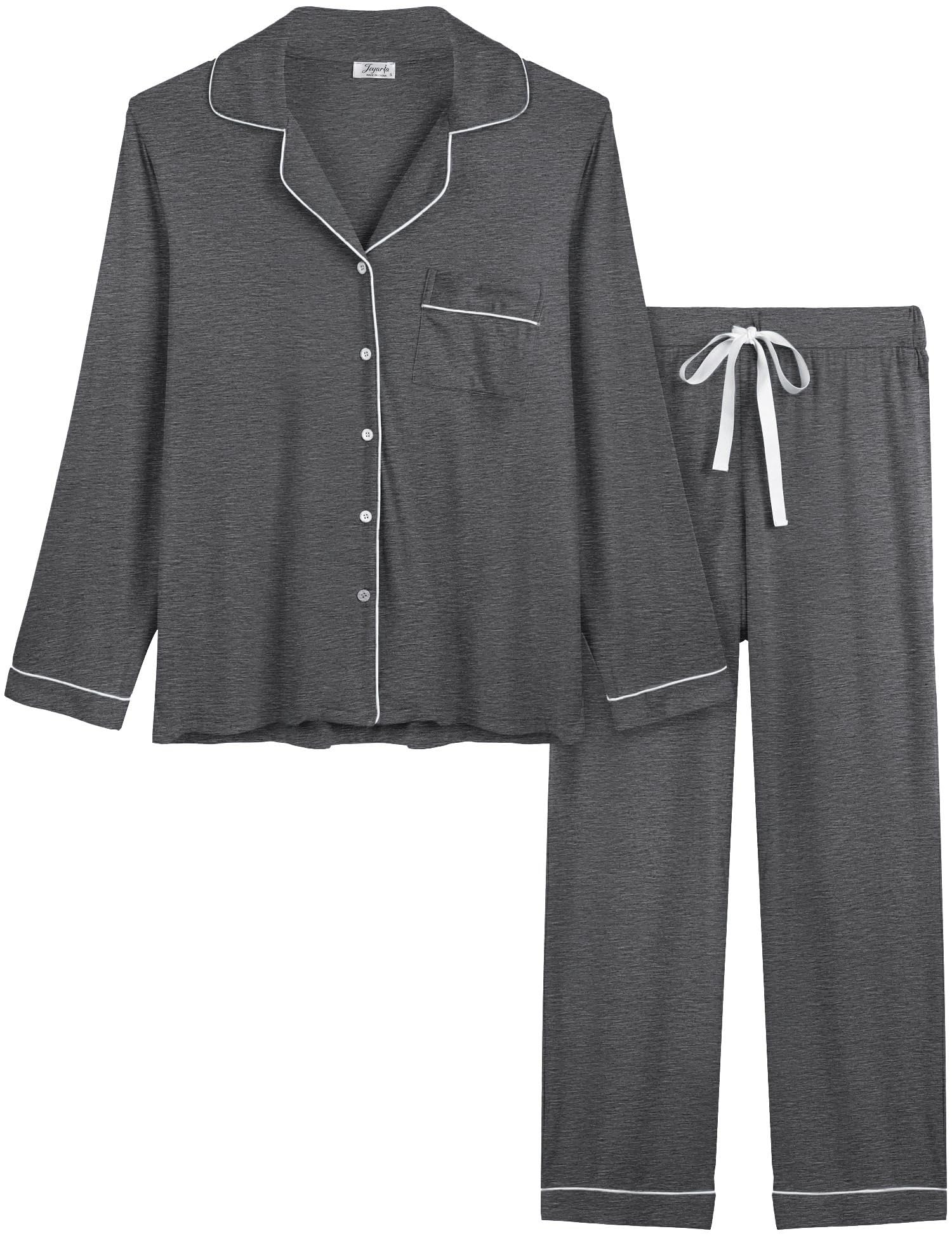Cherrydew Women Bamboo Viscose Pajama Sets Super Soft Comfy Breathable Cooling Sleepwear Long Sleeve Button Down Loungewear