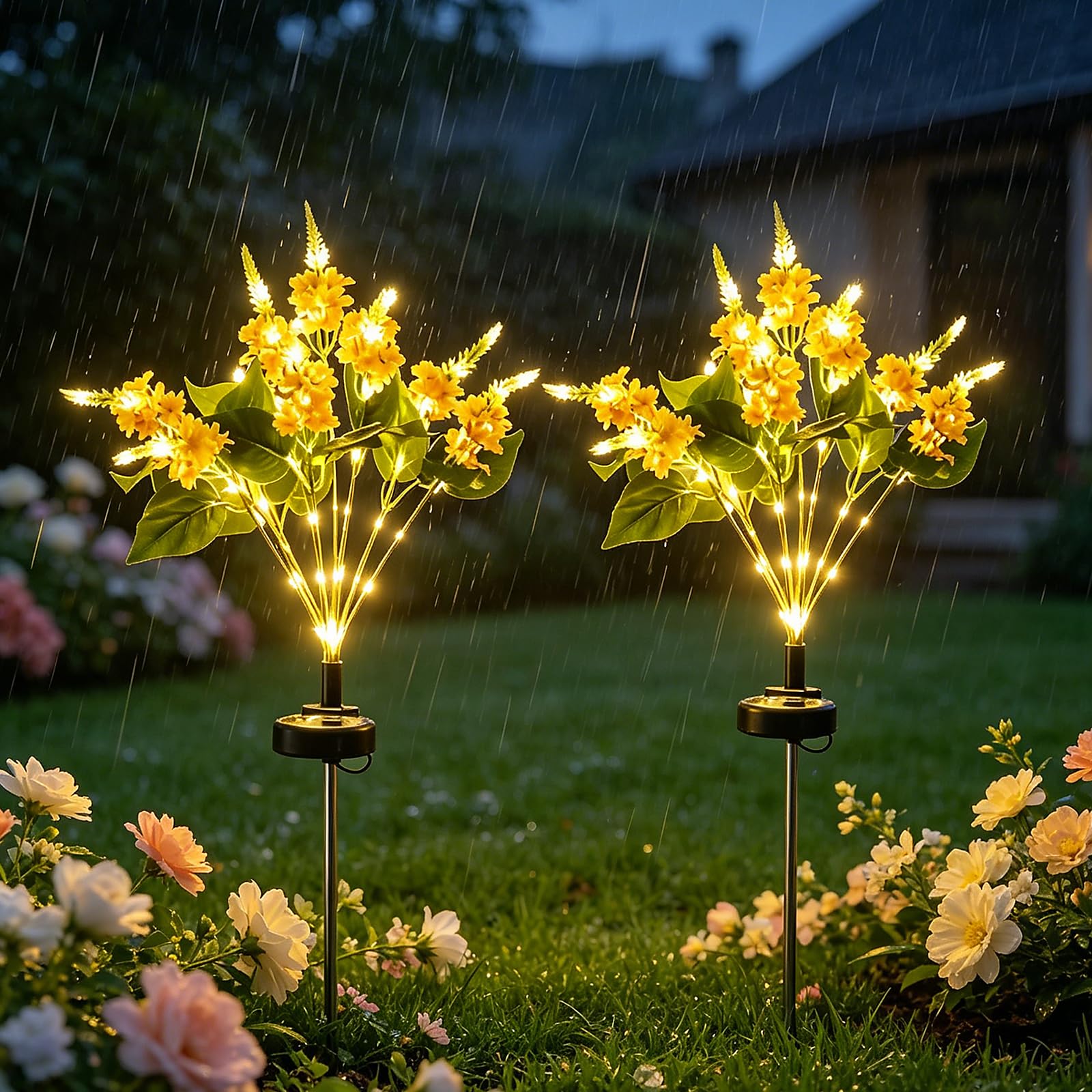shulovehua Yellow Solar Garden Light LED Yellow Flower Primrose Lighting Solar Powered Warm White Outdoor Waterproof Stake Light for Pathway Yard Camping Park Decor Gardening Gift for Women(2 Pack)