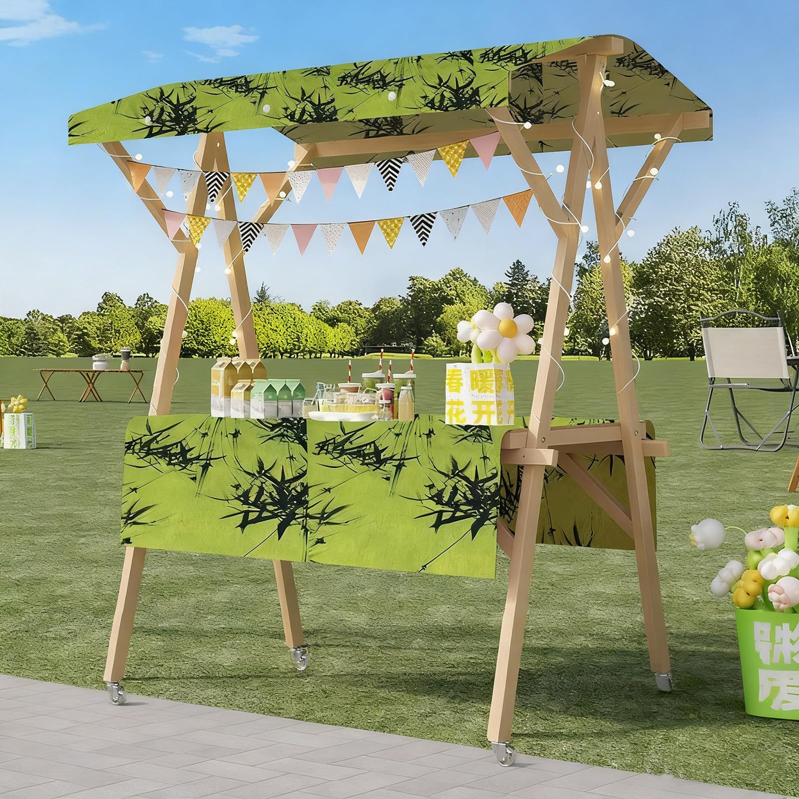 Lekkie, składane stoisko z markizą,mobilny drewniany kiosk na uliczne jedzenie/targi,komercyjny wózek z lodami na targi i festyny. 120 * 60 * 200cm-15