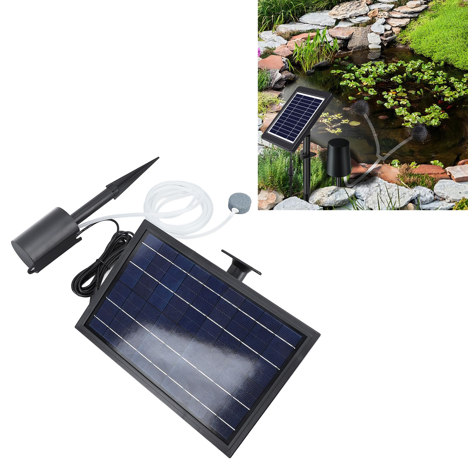 Solar-Teichbelüfter-Sauerstoffpumpe, Effiziente Sauerstoffversorgung, Solar-Luftpumpe mit 10 V 8 W Solarpanel, Einstellbarer Luftstrom, IP64 Wasserdicht für Kleine Aquarien,