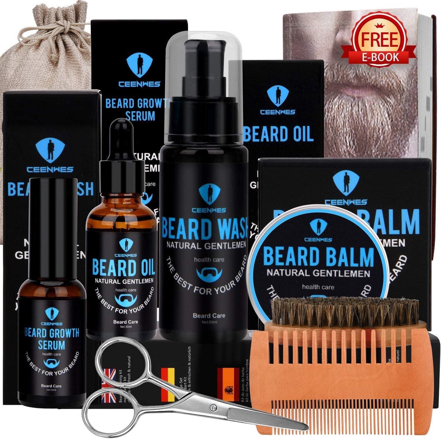 Kit de aseo de barba, kit de barba con aceite de barba, suero de crecimiento de la barba, bálsamo de barba, peine de barba, barba y bigote kit de crecimiento de barba regalo único para hombres