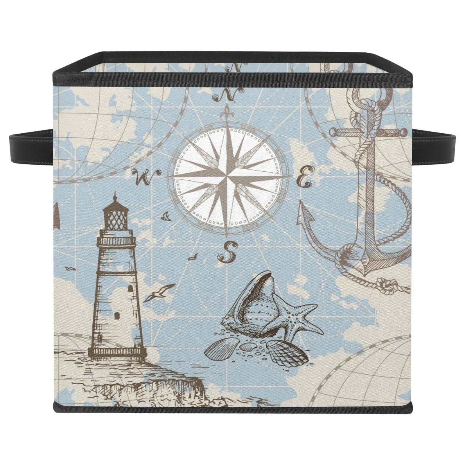 Boîte de rangement tissu phare et boussole pour chambre d'enfant