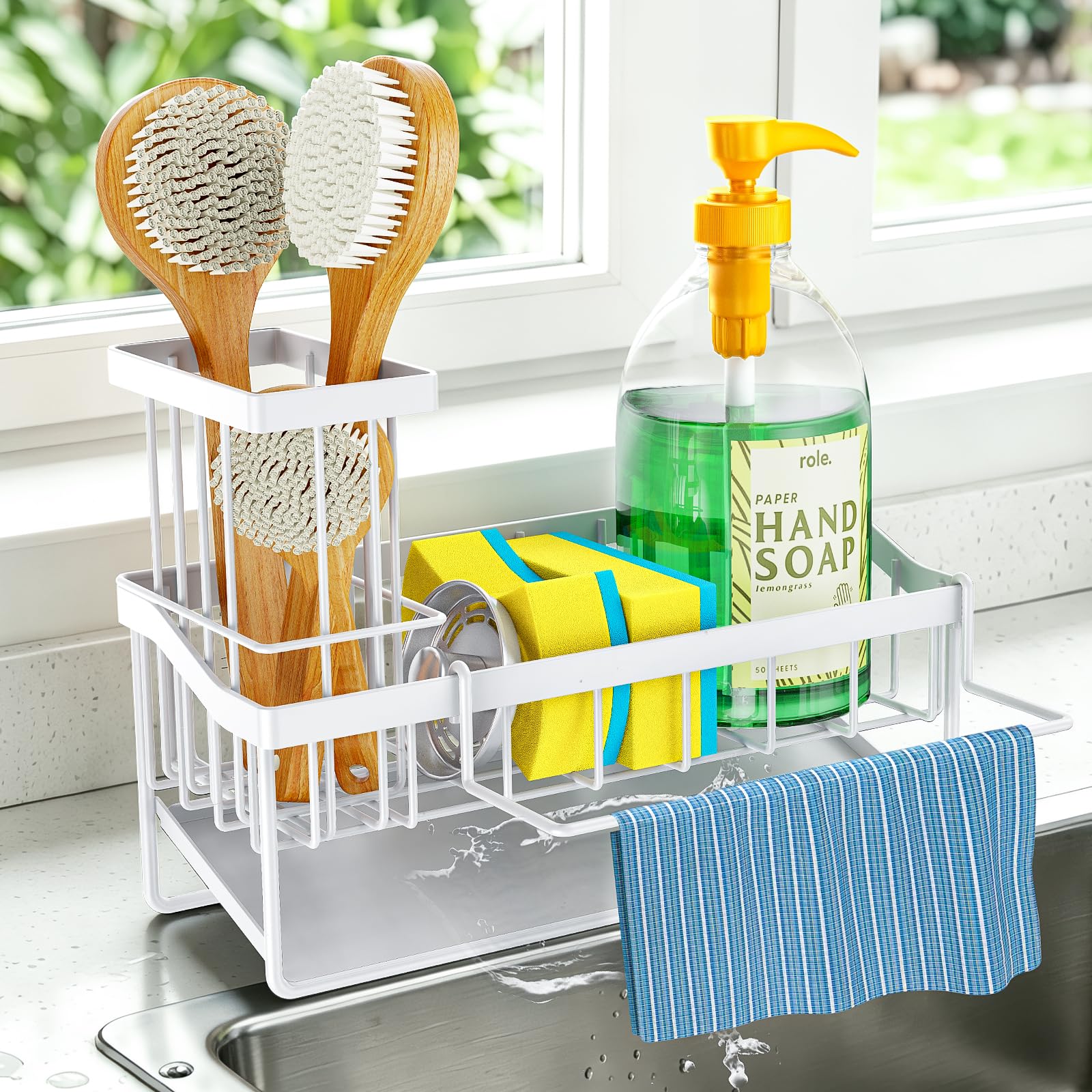 Pkbd White Self-Draining Sink Caddy – Holds Sponge & Dishcloth,