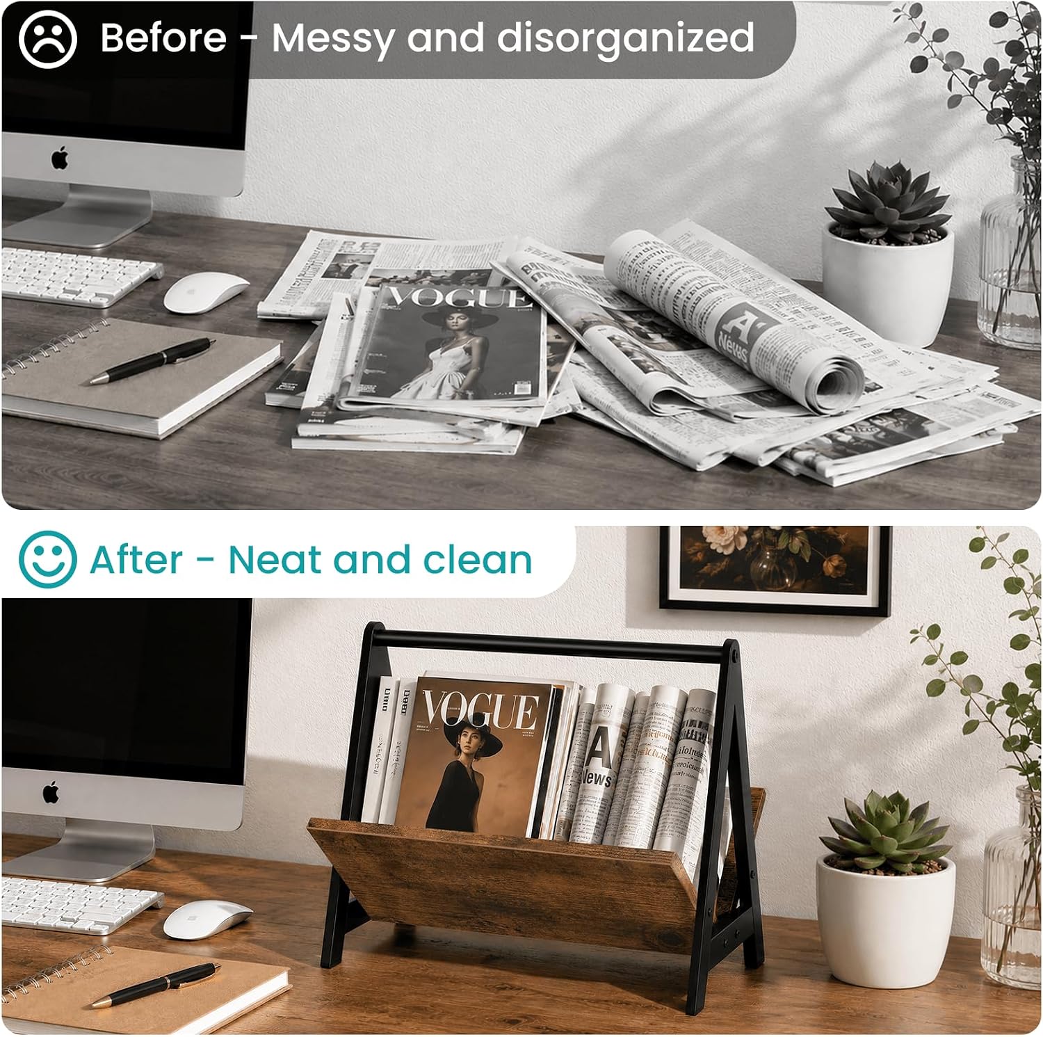 ELITEROO Magazine Holder, Wood Magazine Rack Floor, Newspaper Storage Rack