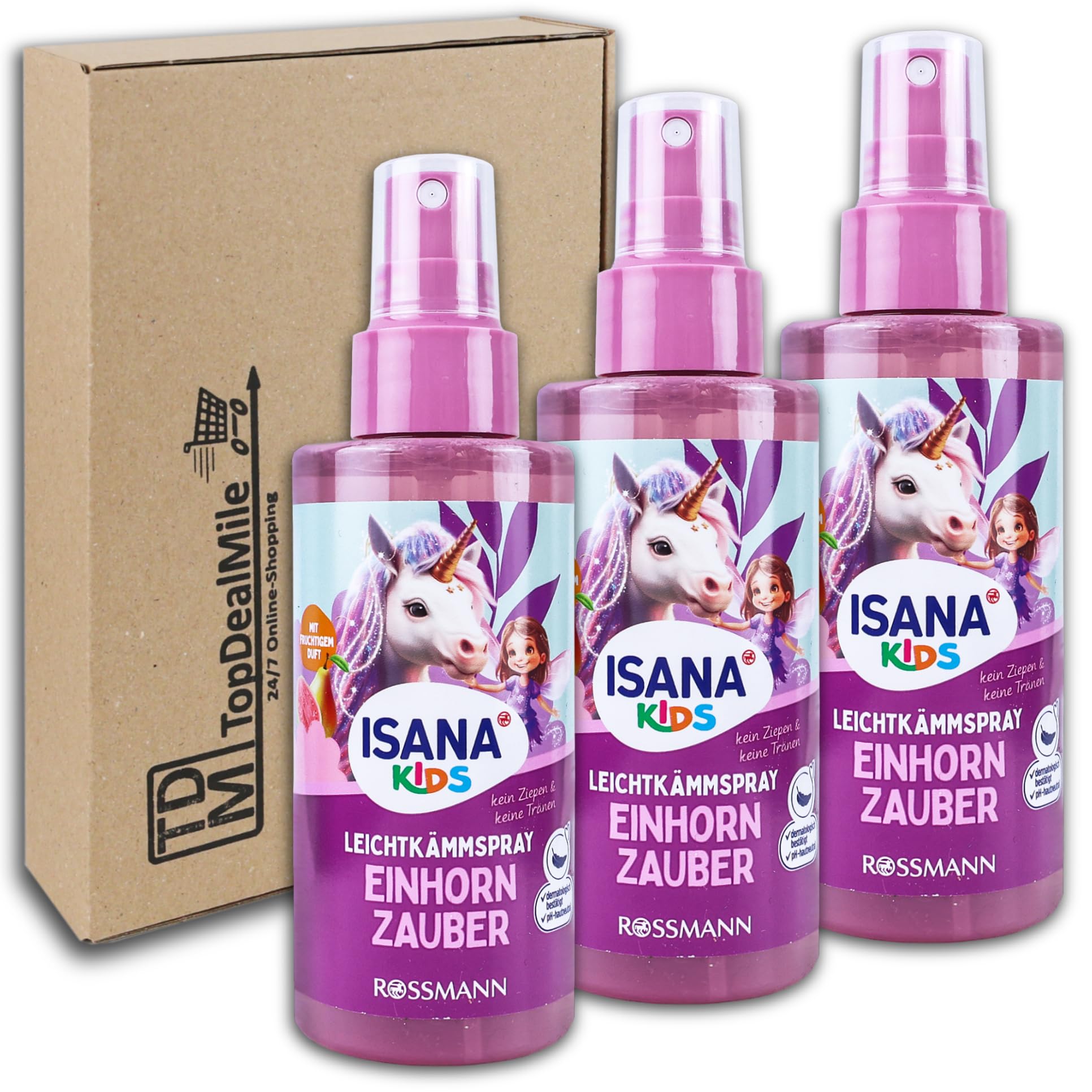 Vorratspack für ISANA KiDS Leichtkämmspray Einhorn Zauber 3 x 150 ml