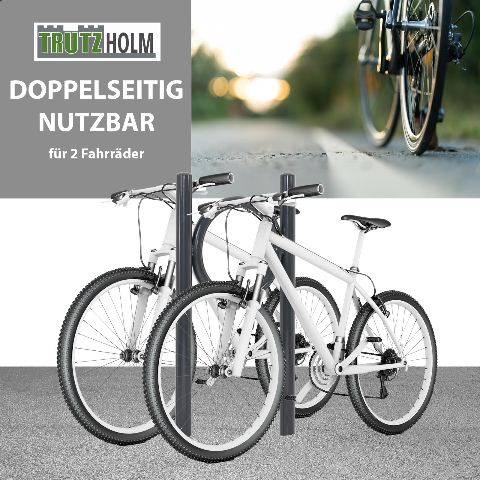 TRUTZHOLM 2x Fahrradanlehnbügel 115x52 cm Stahl pulverbeschichtet Rohrdurchmesser Ø 60 mm Fahrradständer zum Einbetonieren inkl. Bodenqueranker Parker Fahrradanlehner für 2 Fahrräder in Anthrazit