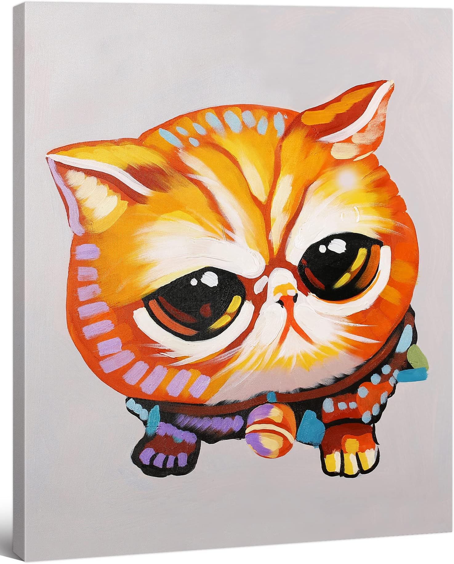 Modern Animal Pop Art - Framed - Big Eyed Cat Canvas Print Home Decor Wall Art, Gallery Wrap Inner Frame, 24x30
