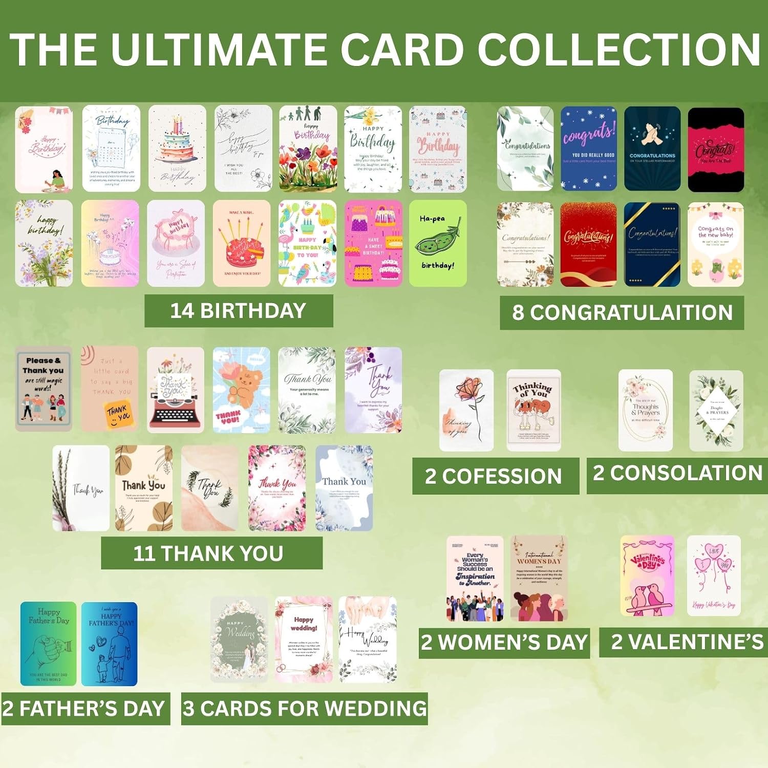 Ganfaner 48pcs Greeting Cards Set with Organizer Box 10+ Occasions Birthday Anniversary Wedding Thank You