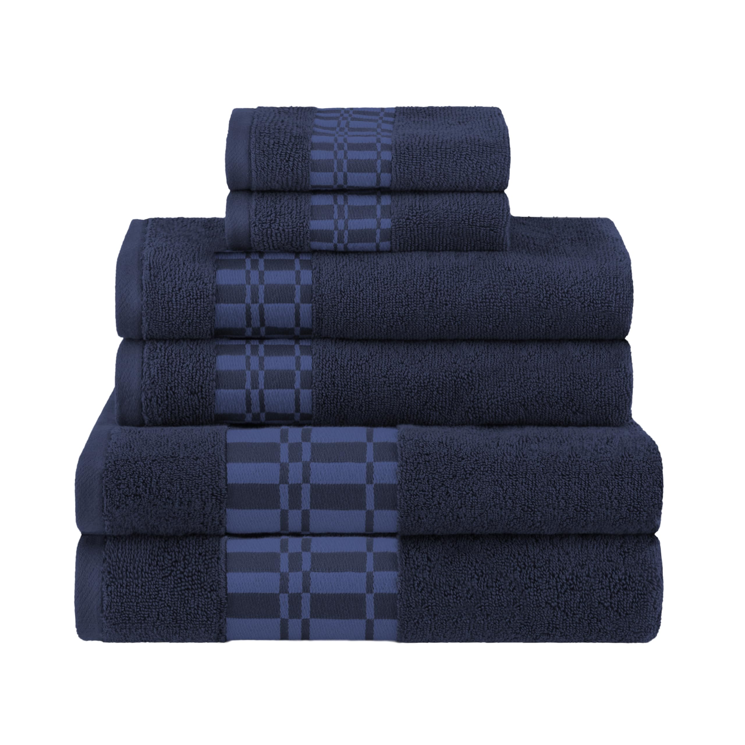 Superior 6-Piece Cotton Towel Set, Geometric Design, Dobby Border, Plush Quick Dry Towels, Decorative Bathroom, Spa, Includes 2 Bath, 2 Hand, 2 Face