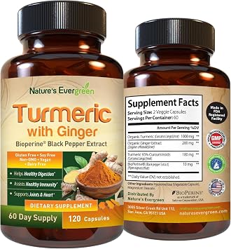 Turmeric with Ginger Root Joint Support Supplement | Turmeric Curcumin Supplement 95% Curcuminoids | Contains Organic Turmeric & Ginger with Black Pepper Extract for Max Absorption