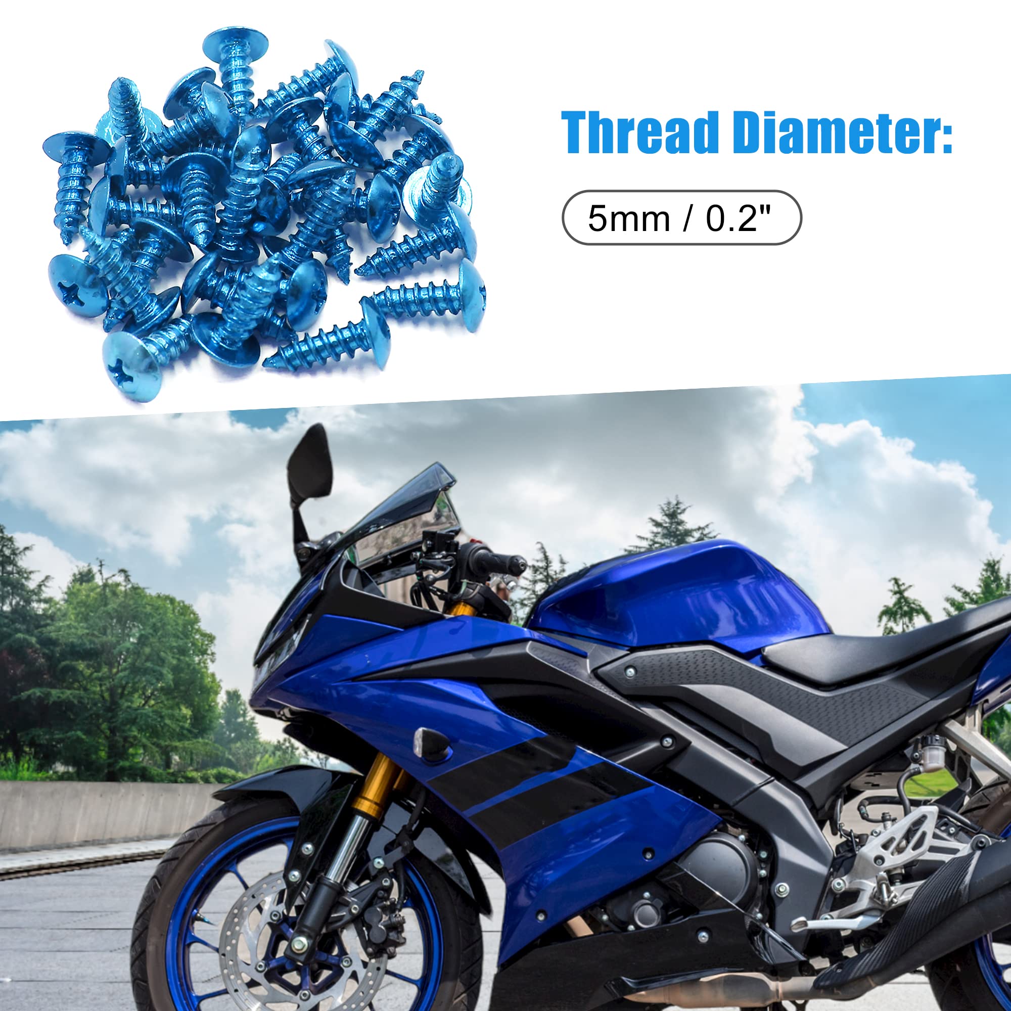 Viti Bulloni Testa Croce Per Moto | Set 30 Pezzi | Colore Blu | Diametro 5mm - Foto 4