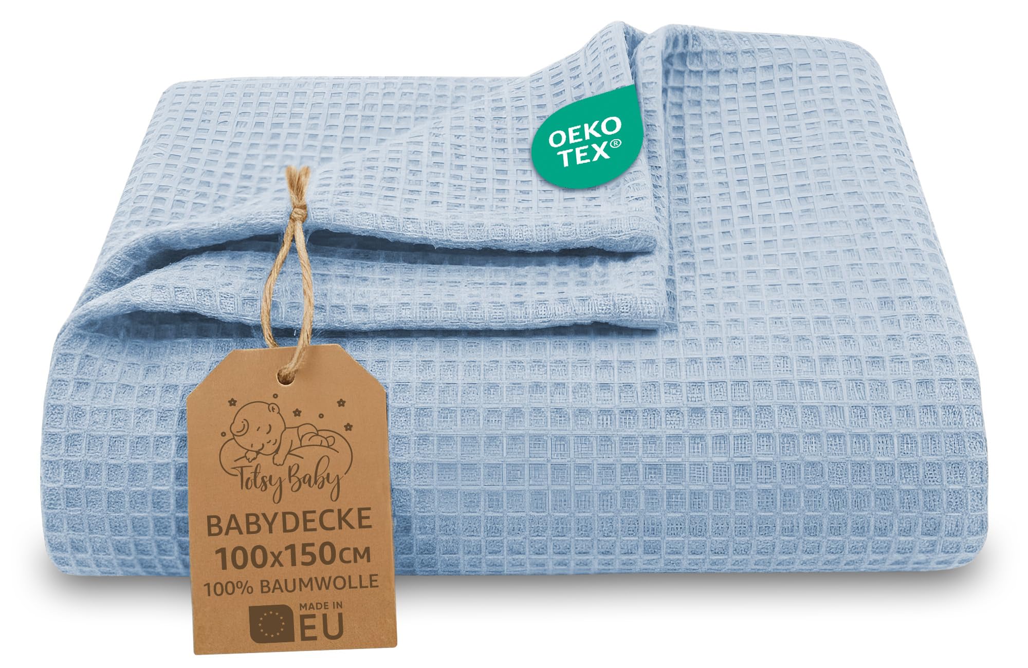 Totsy Baby Manta Bebe gofre algodón Todo el año 100x150 cm - Waffle Transpirable Ligera Infantil Entretiempo bebé – Cuna Carrito Cochecito recién Nacido capazo Suave Oeko-Tex Cielo Azul