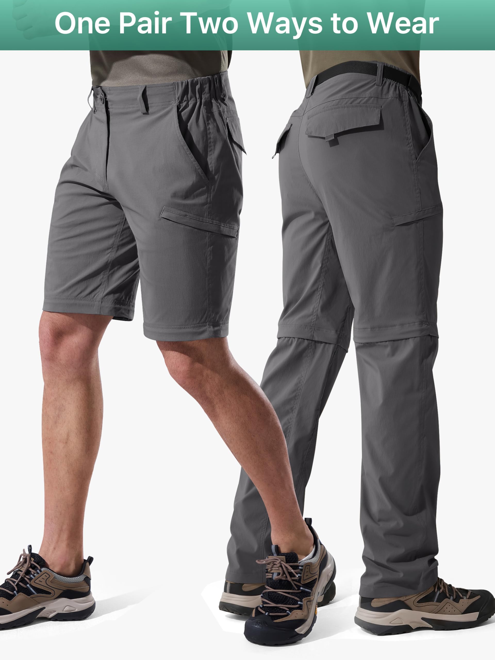 FREE SOLDIER Pantalon de randonnée convertible léger à séchage rapide en nylon et élasthanne pour homme Gris 38 W/32 L
