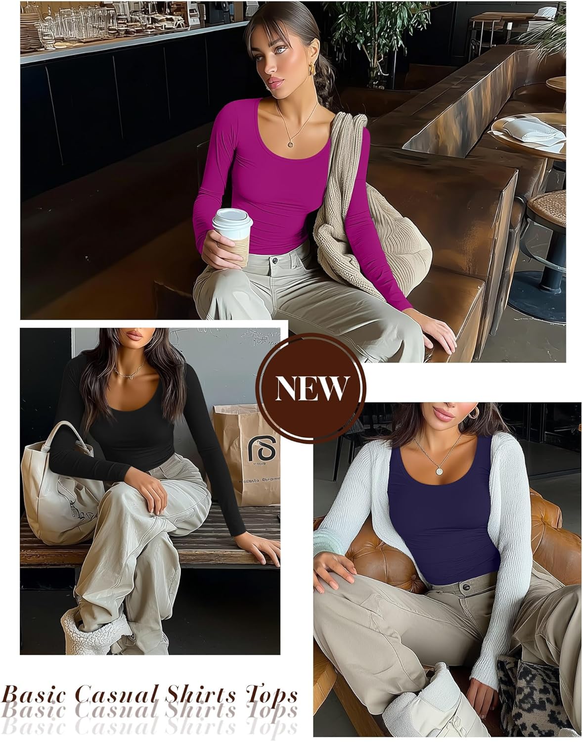 Riyiper 3 Pack Women's Long Sleeve T Shirts, Scoop Neck Under Scrub Layer Tee Basic Casual Shirts Tops - Image 4