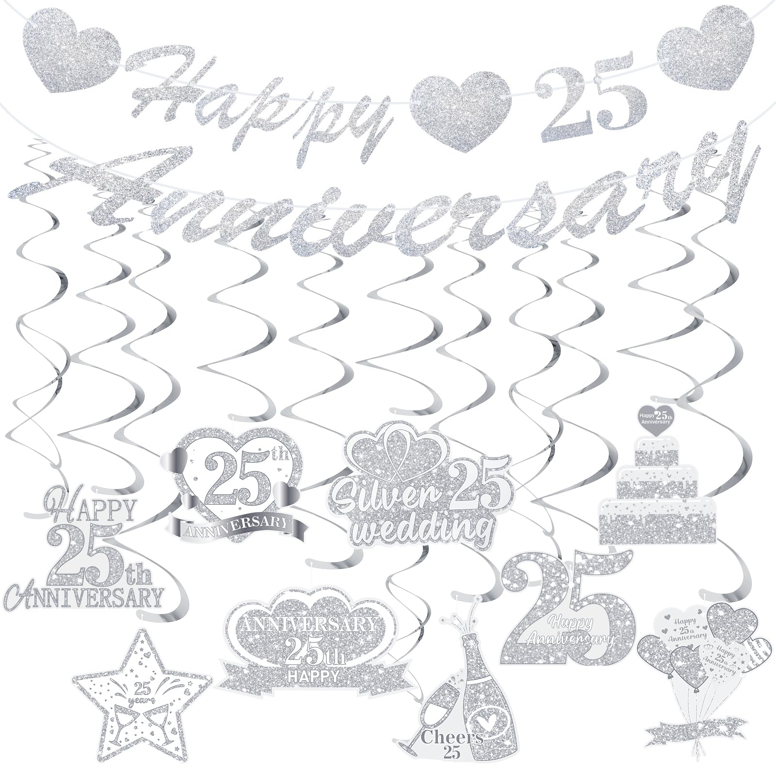 ✨ Tarjeta Plateada Para 25 Años De Boda | Corazones Y Amor Tradicional – Regalo Perfecto Para Bodas De Plata