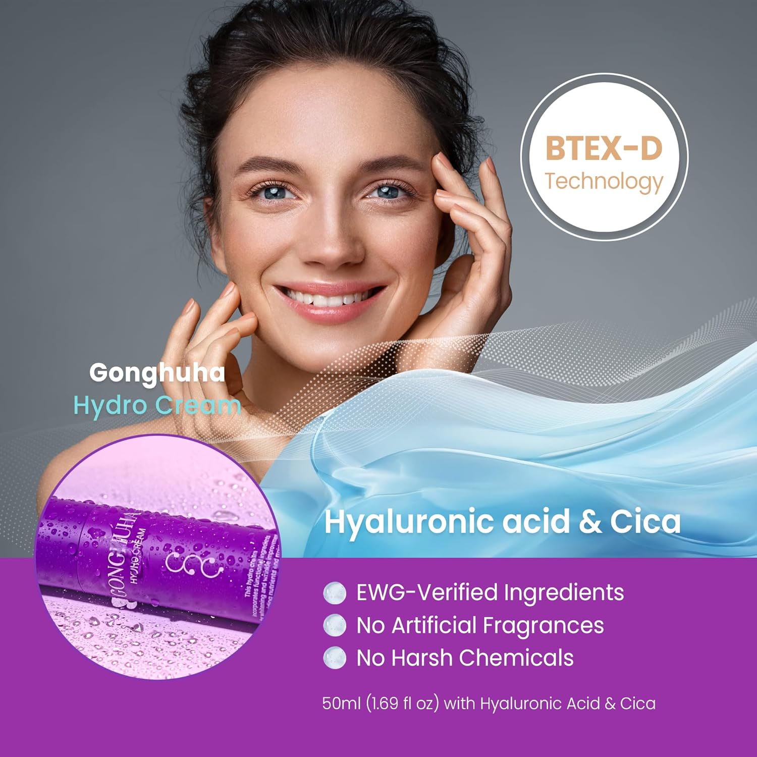 Hydro Cream – Lightweight Ultra-Hydrating Face Moisturizer for Glowing Skin | 50ml (1.69 fl oz) with Hyaluronic Acid & Cica | Korean Skin Care - Image 5