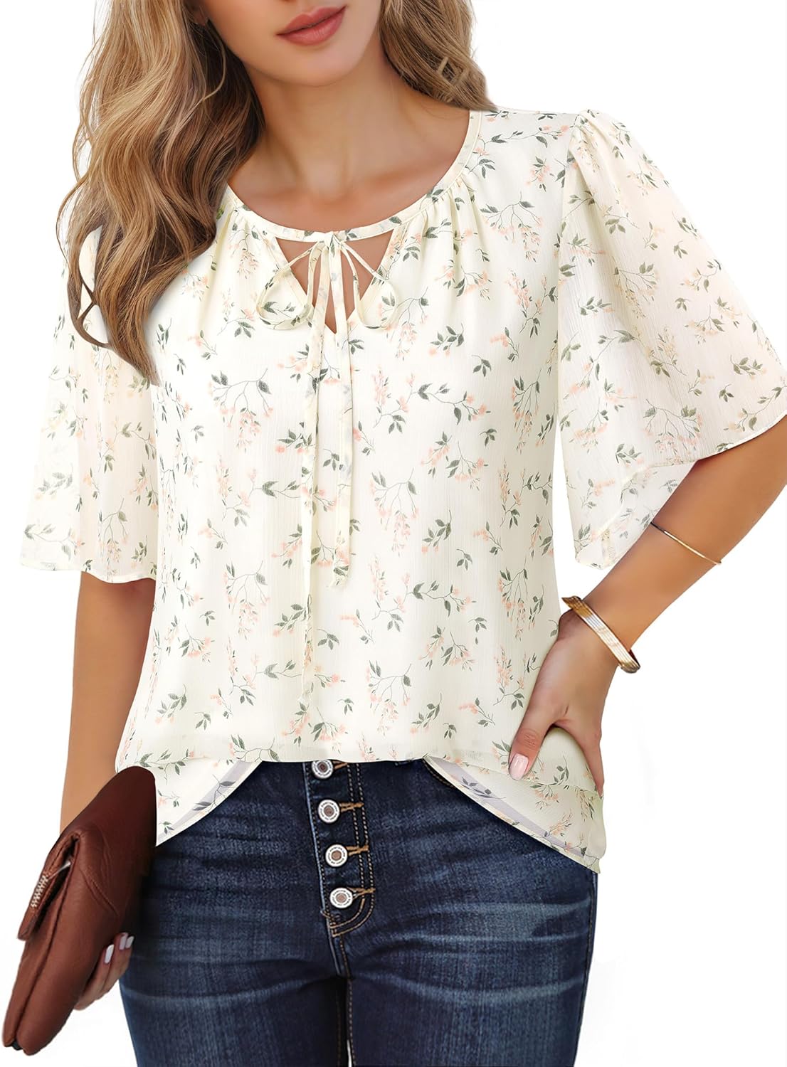 Lotusmile Womens Blouses Dressy Casual Half Bell Sleeve Chiffon Office Attire Business Work Tops Trendy - Image 4