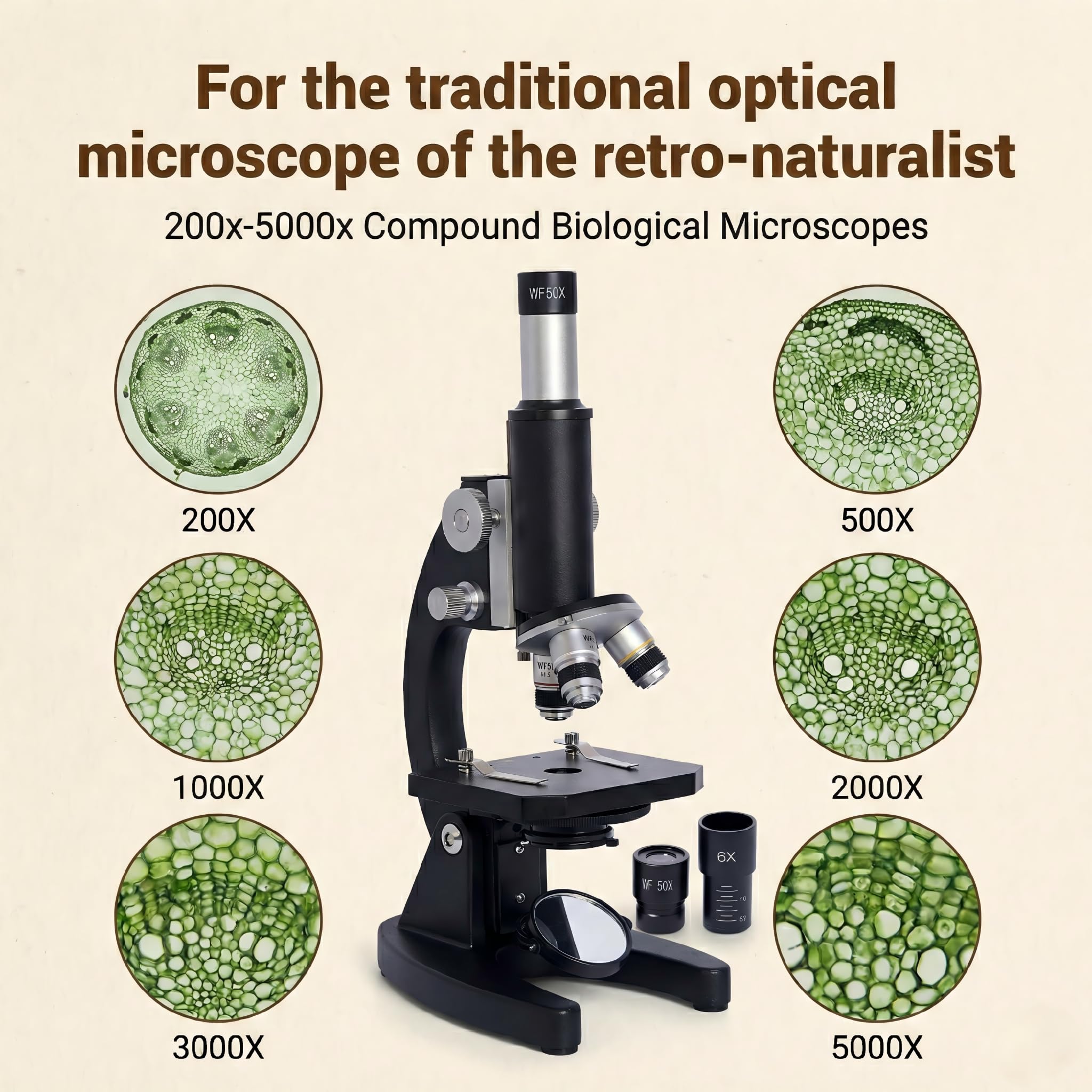 Microscopio, 200x-5000x composto biologico, microscopi con vetrini per microscopio, set di 6 adattatori moltiplicatori per telefono per adulti studenti, regali, microscopi biologici per l'educazione