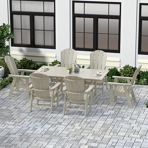 Miniatura 13 de WestinTrends Malibu - Juego de comedor Adirondack de 7 piezas para exteriores, juego de muebles de mesa y sillas de madera de polietileno para todo