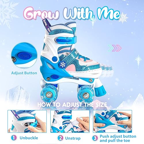 Miniatura 68 de SULIFEEL - Patines infantiles con luz ajustable y diseño de unicornio y arcoíris, tamaño 4 para niños y niñas b púrpura