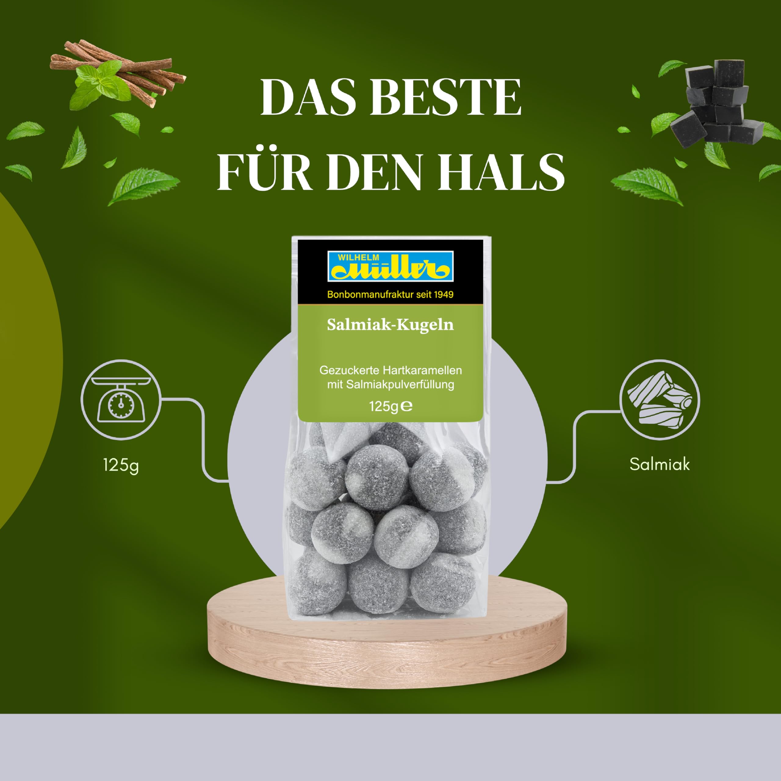 WILHELM Müller Salmiak Kugeln - Bonbons wie vom Jahrmarkt - Lakritz Kugeln mit weichem Kern - Süßigkeiten im praktischen Beutel aus Deutschland - 2500g