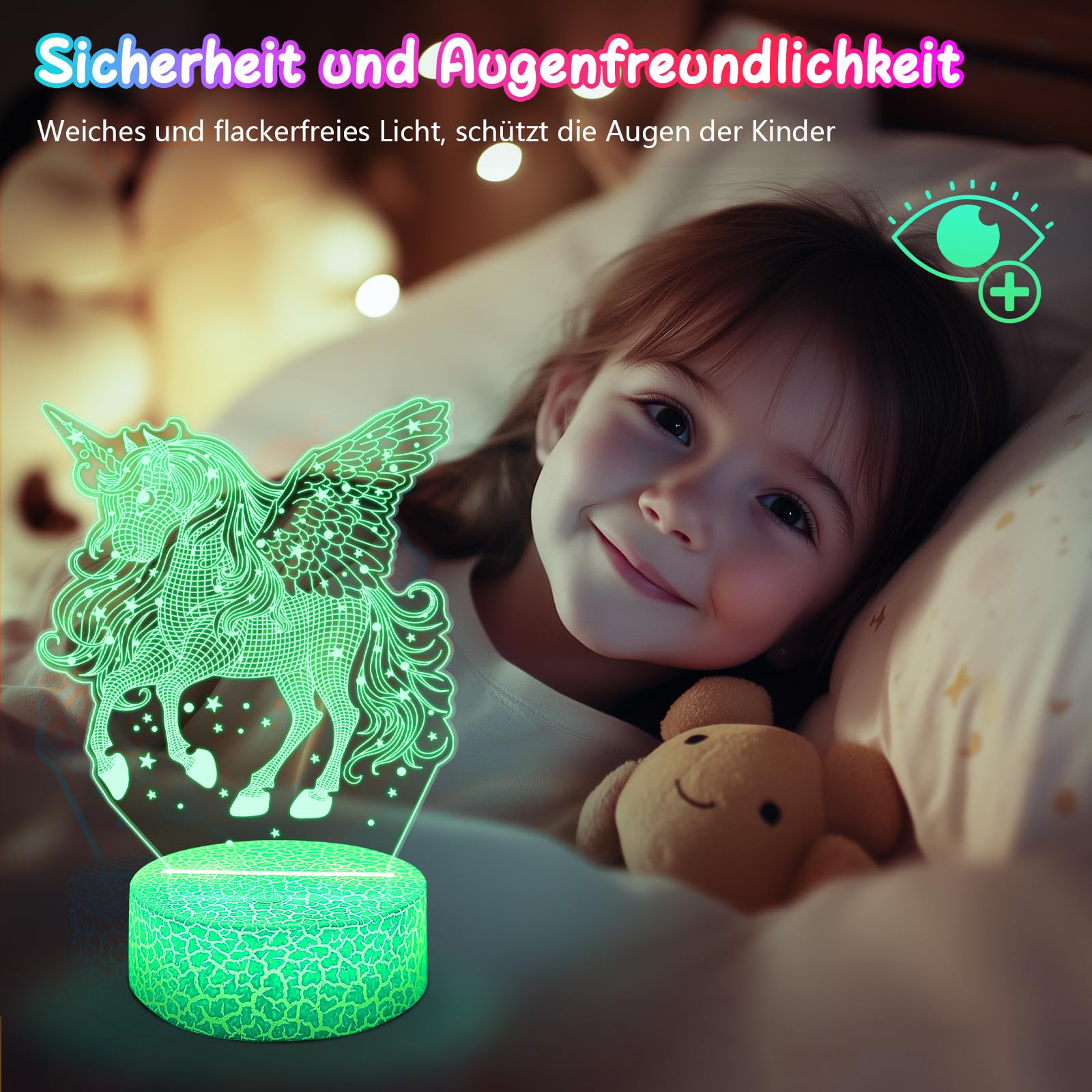 Polemera Luce Notturna Unicorno per Bambini, lampada Unicorno illusione 3D con 16 colori cambiare da telecomando, Regalo unicorno per una bambina di 6 7 8 9 10 11 12 anni, lampada cameretta bambino