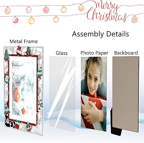 Miniatura 9 de Marco de fotos de Navidad de 5 x 7 pulgadas, marco de fotos de metal, marcos de fotos de Feliz Navidad, para escritorio, mesa, adornos de Navidad