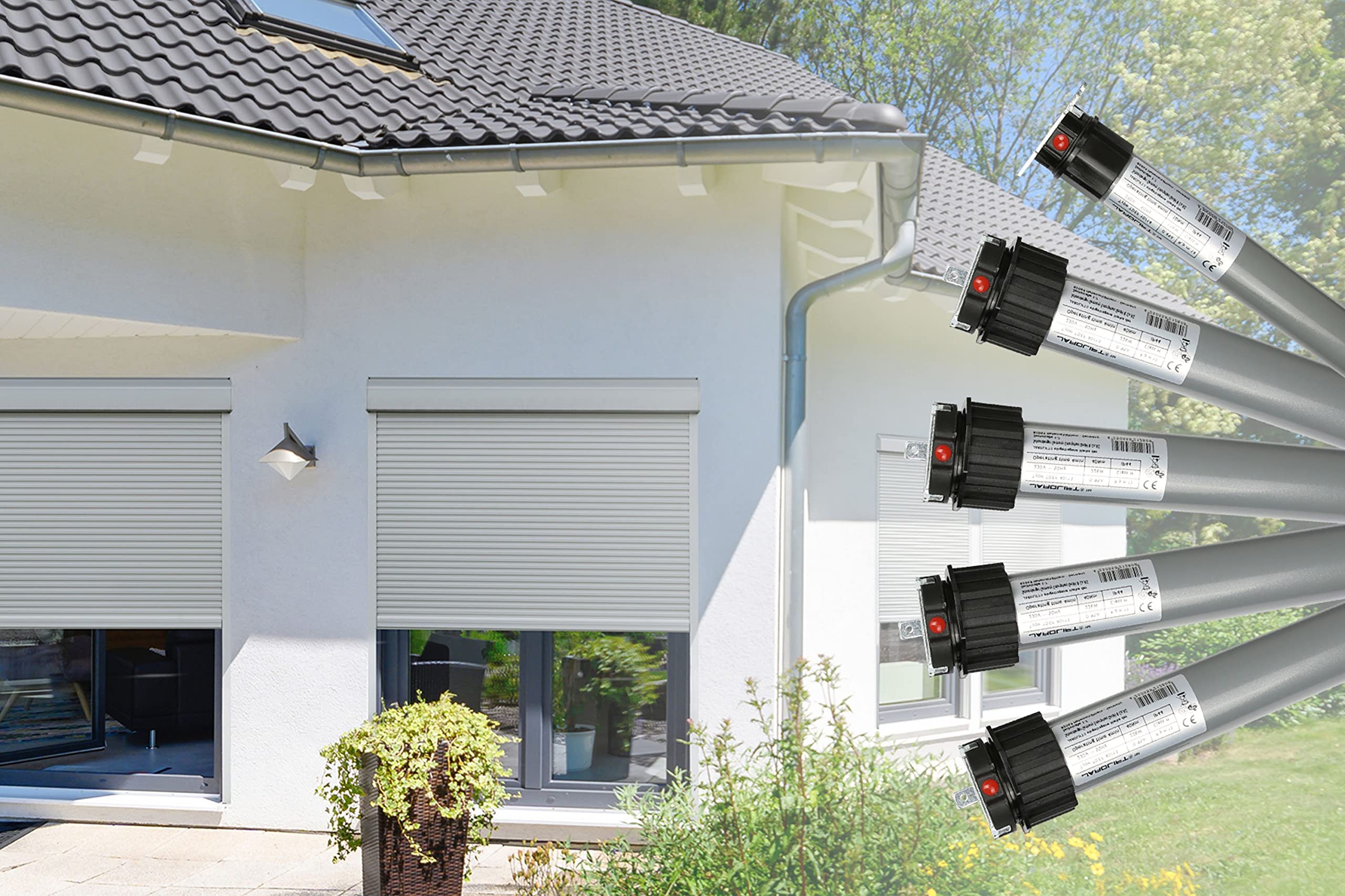 jarolift 1 x Elektronischer Funk-Rollladenmotor Rohrmotor TDEF 20/13 inkl. Funkhandsender Timer 4-Kanal TDRCT 04 mit integrierter Zeitschaltuhr