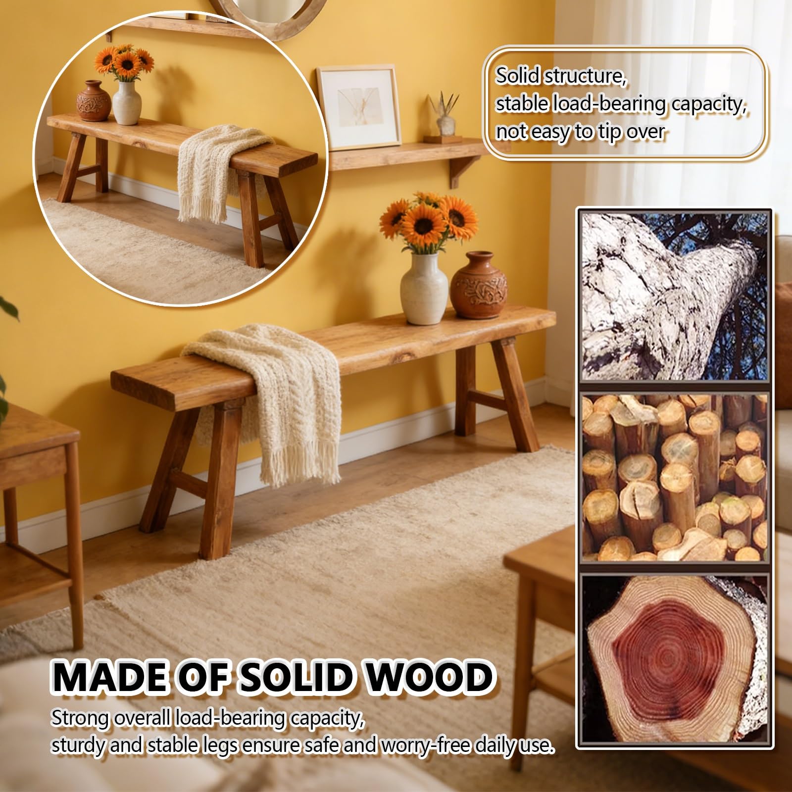 Panca rustica per letto, panca in legno per ingresso interno, panca in legno rustica per sala da pranzo(80cm)
