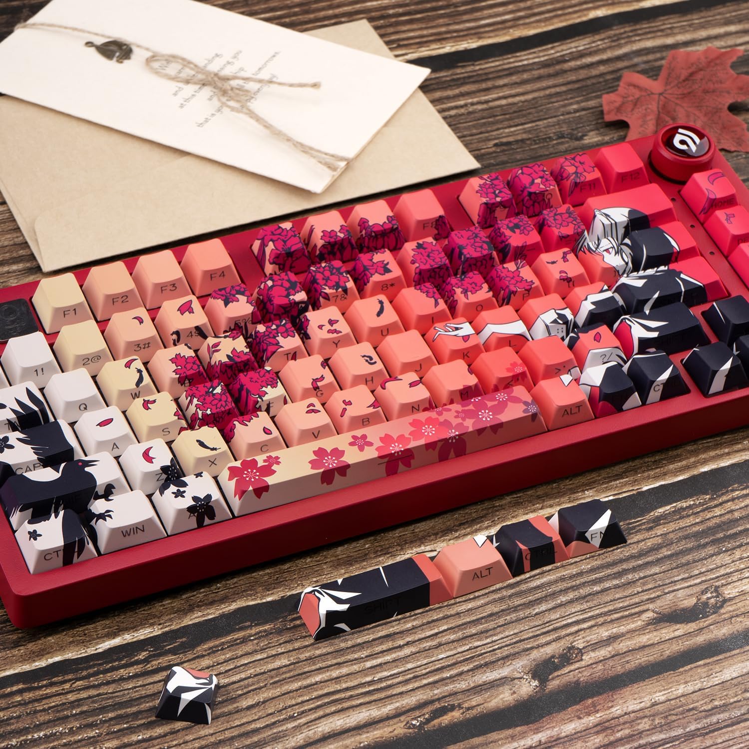 PBT Keycaps 131 Keys - Red Japanese Anime Keycaps Dye Sublimation Cherry Profile Keycap Shine - Through Side Engraved Custom Key Cap Set for Mechanical Keyboard 61/64/75/84/87/104/108 Layout
