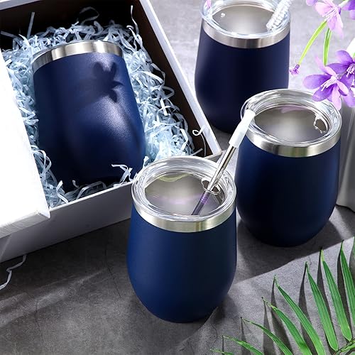 Miniatura 10 de 30 vasos de vino de acero inoxidable de 12 onzas, vasos de vino aislados al vacío de doble pared a granel con tapas y pajitas, tazas de viaje, tazas