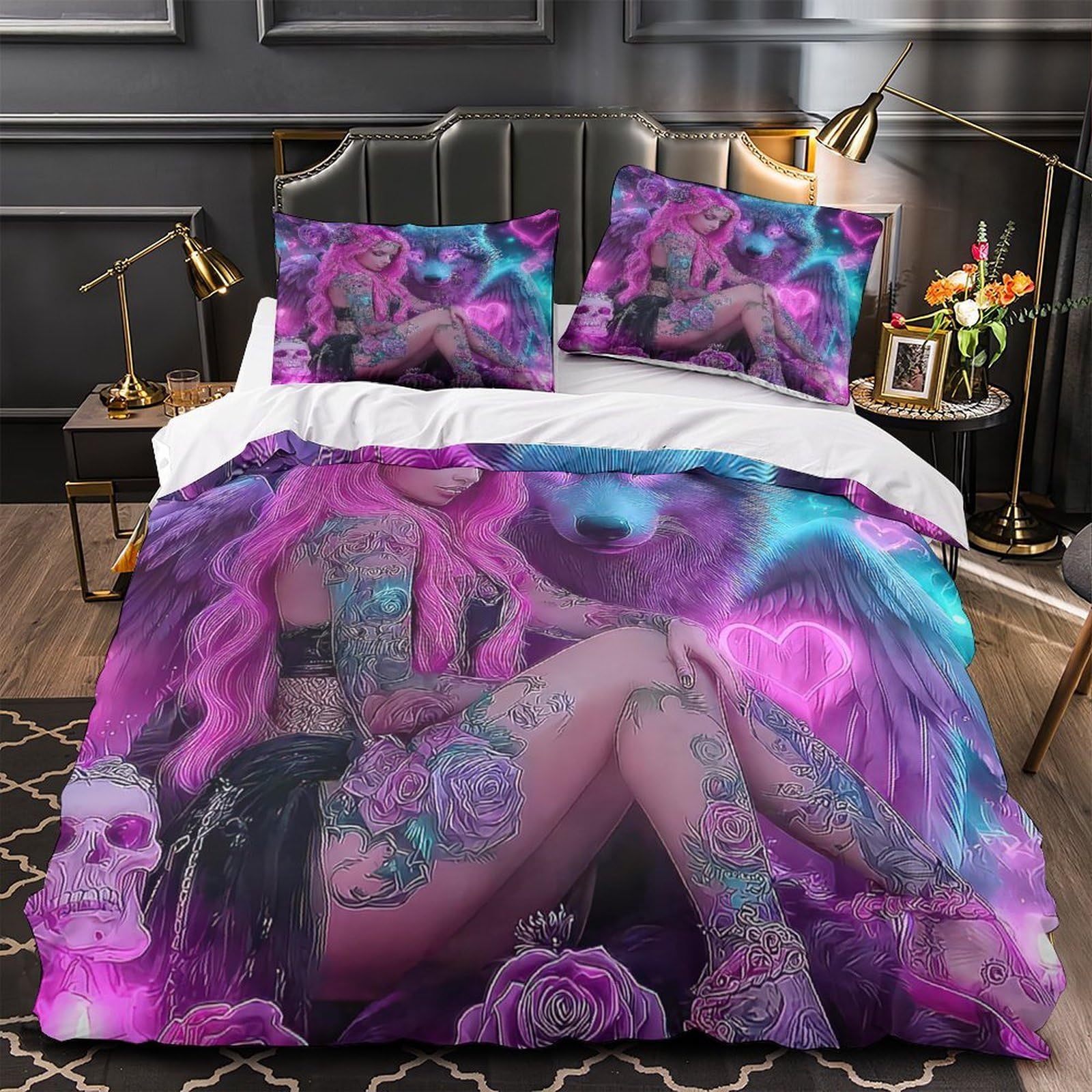 Housse de couette 3D imprimée 220x240 avec parure de lit microfibre et taie douce