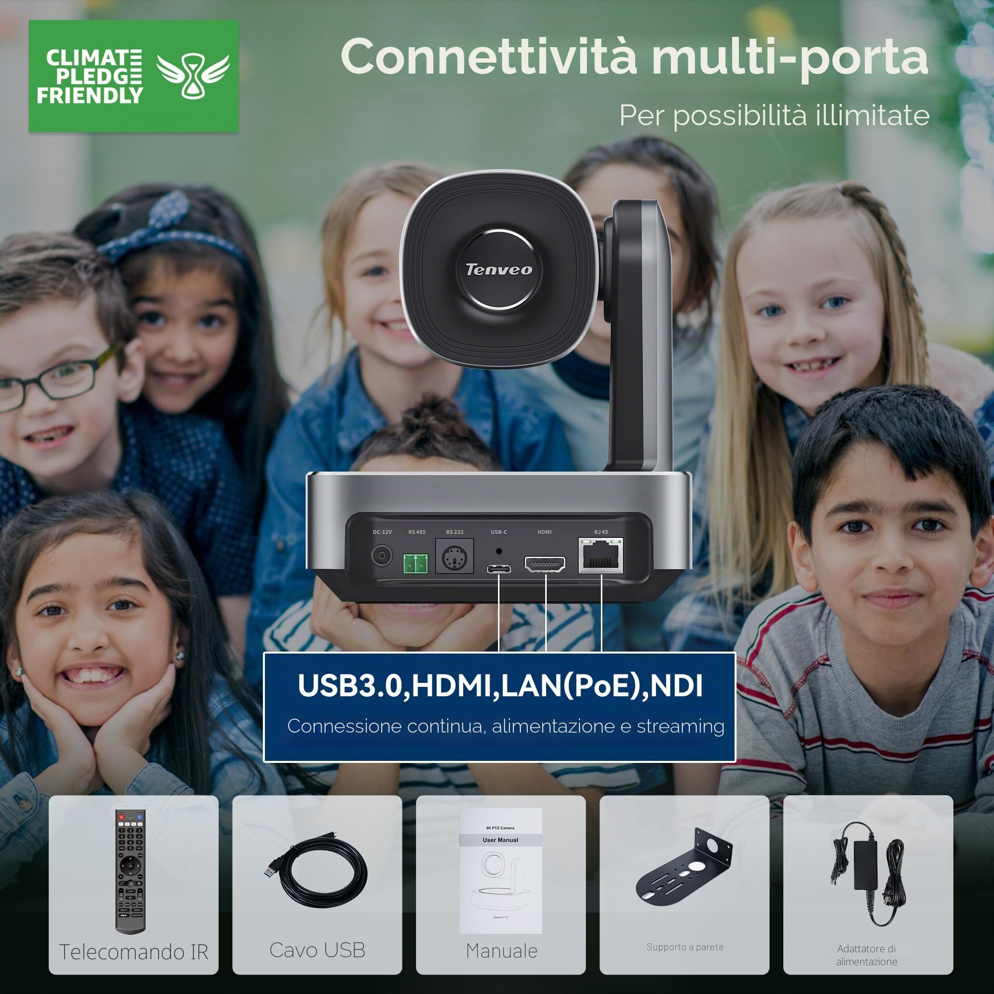 Tenveo Telecamera PTZ NDI 4K con Tracking Automatico AI, Zoom Ottico 12X, USB3.0 HDMI LAN PoE NDI Camera IP Streaming Live per Chiesa Conferenze Trasmissioni Eventi YouTube OBS vMix Livestream