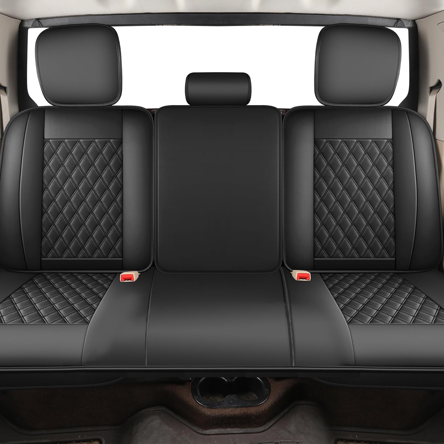 Condition photo showing New/Like New for car seat covers,seat covers for ram, fit for most 2019-2024 & some 2002-2017 ram, compatible with 1500 2500 3500 crew quad regular mega cab, with car seat cushion (black, flat rear) black full set with flat bench