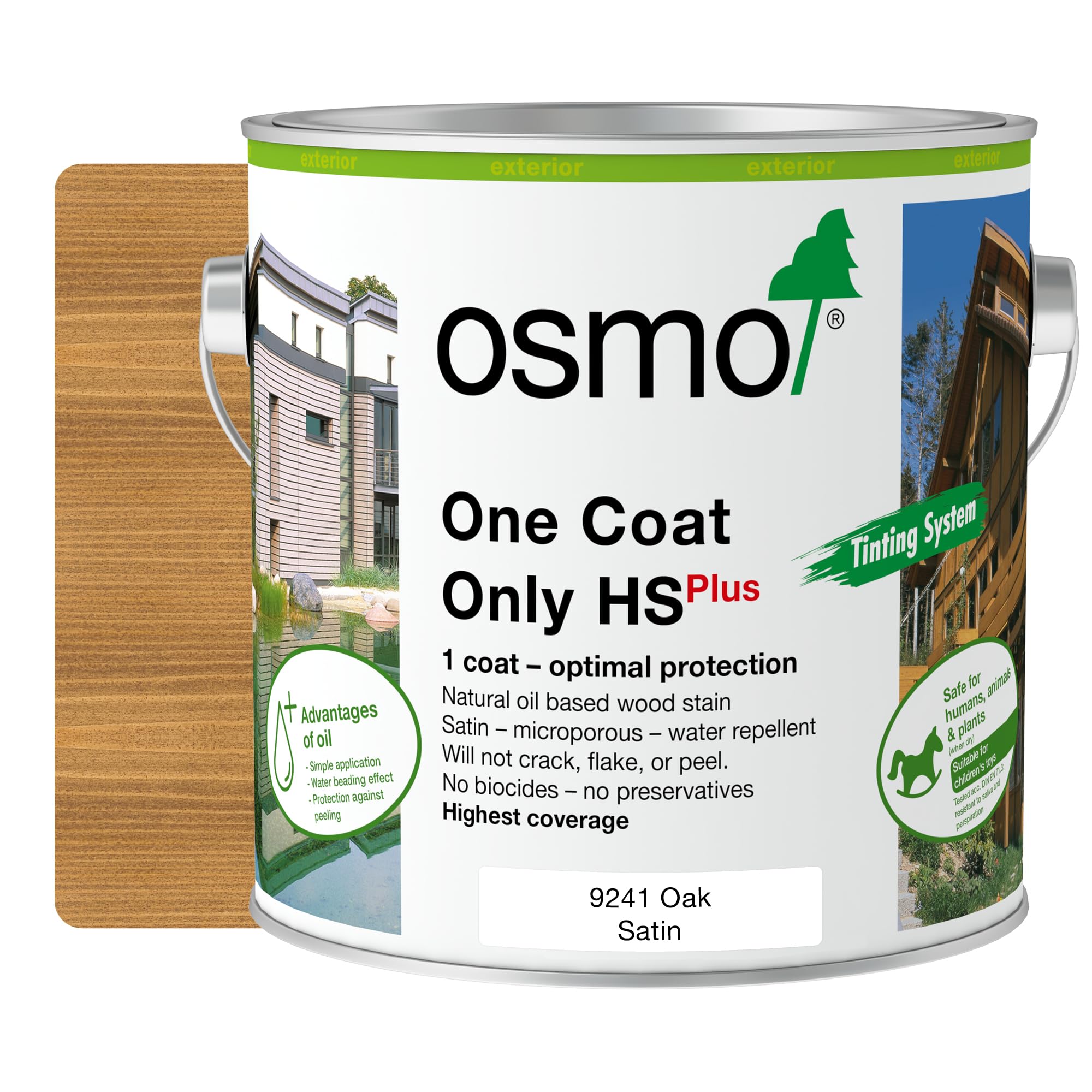 Osmo One Coat Only HS Plus - Oil Stain for The Protection for Outdoor Wood (9241 Oak, 2.5 Litre)