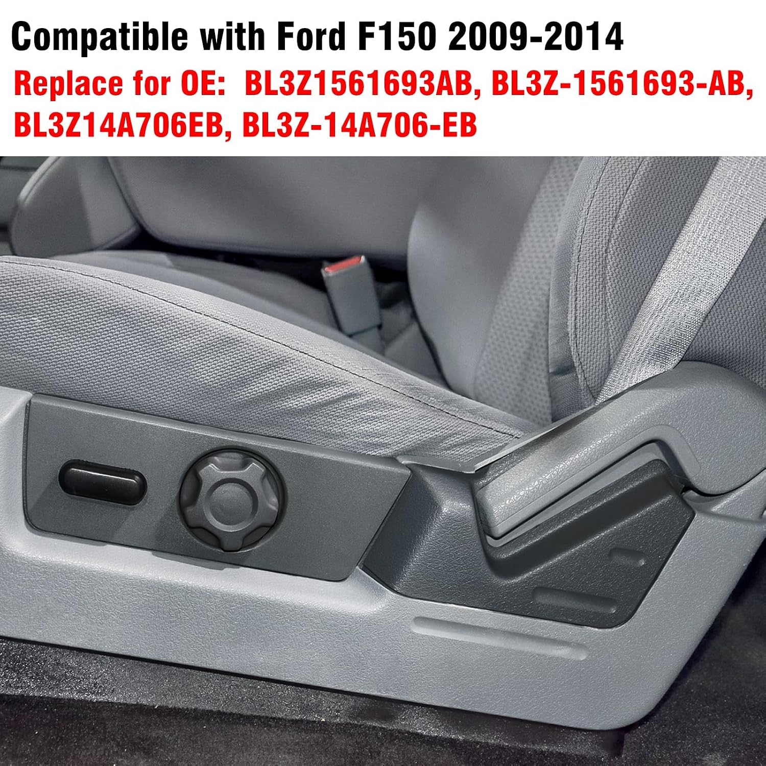 2PCS Compatible with Ford F150 Seat Trim Cover Panel & Seat Switch Housing Bezel 2009-2014, Lincoln Mark LT Front Driver Side Seats Panel Replacement Cover BL3Z1561693AB BL3Z14A706EB-Steel Grey