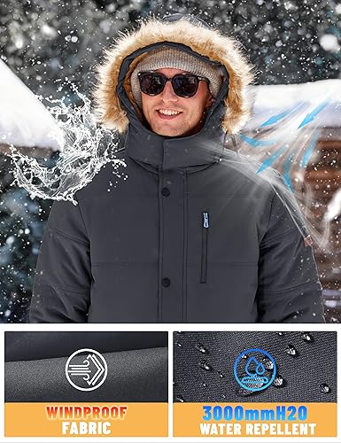 Miniatura 4 de TACVASEN Chaqueta de invierno para hombre con capucha, repelente al agua, resistente al viento, abrigo de invierno parka gruesa